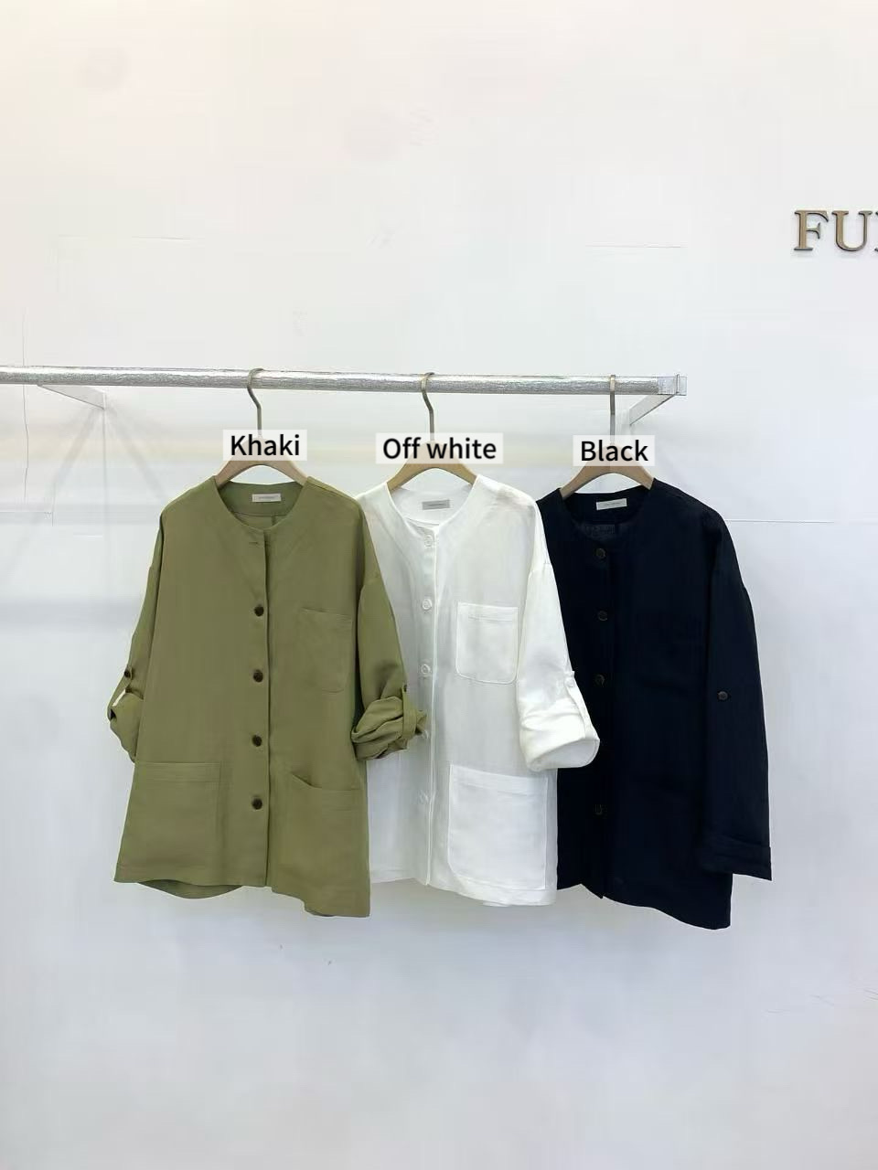 FP17 / COLLARLESS POCKET LONG JACKET