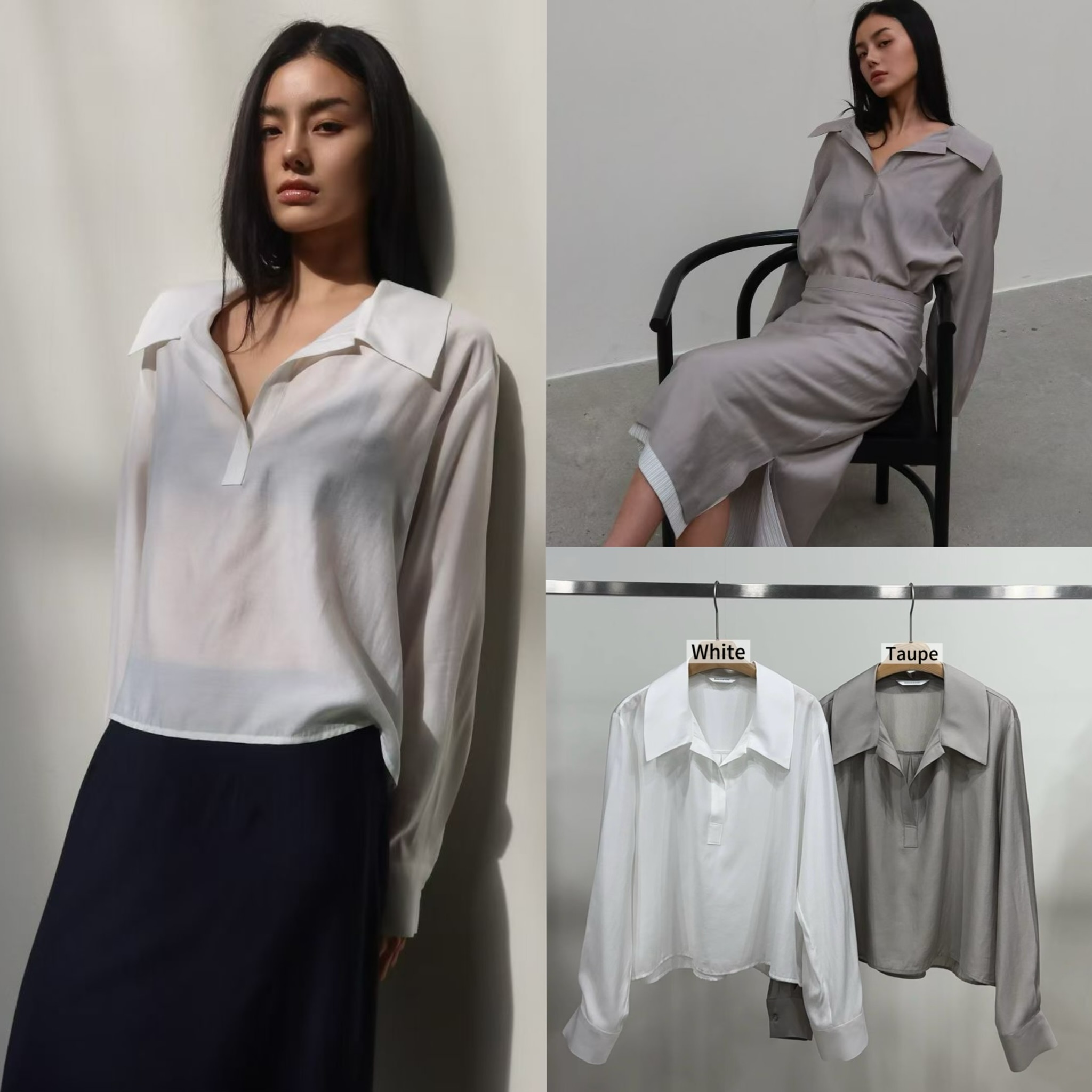 BY05 / OPEN COLLAR SOFT BLOUSE