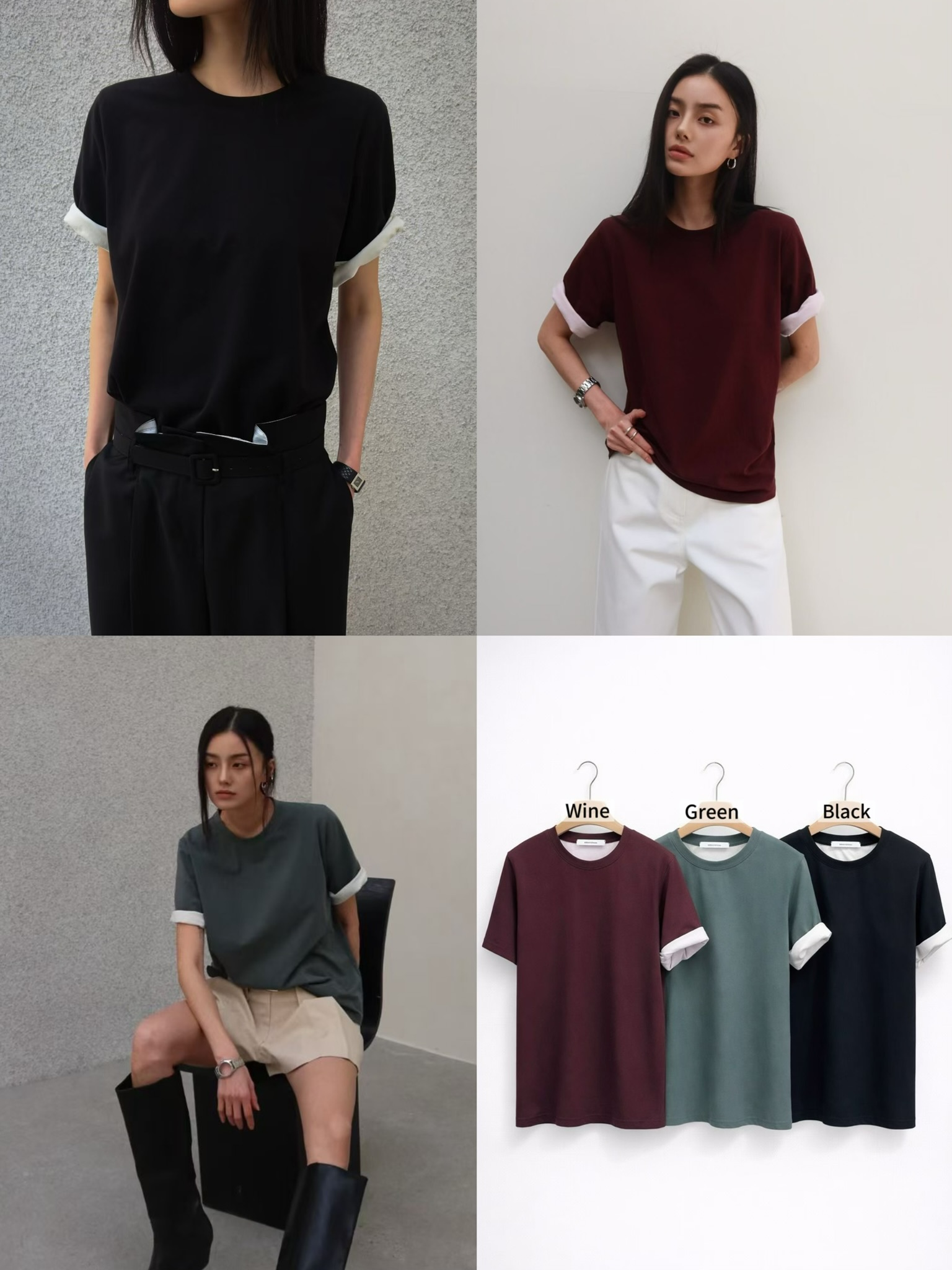 BY08 / CONTRAST TWO-TONE SLEEVES TEE