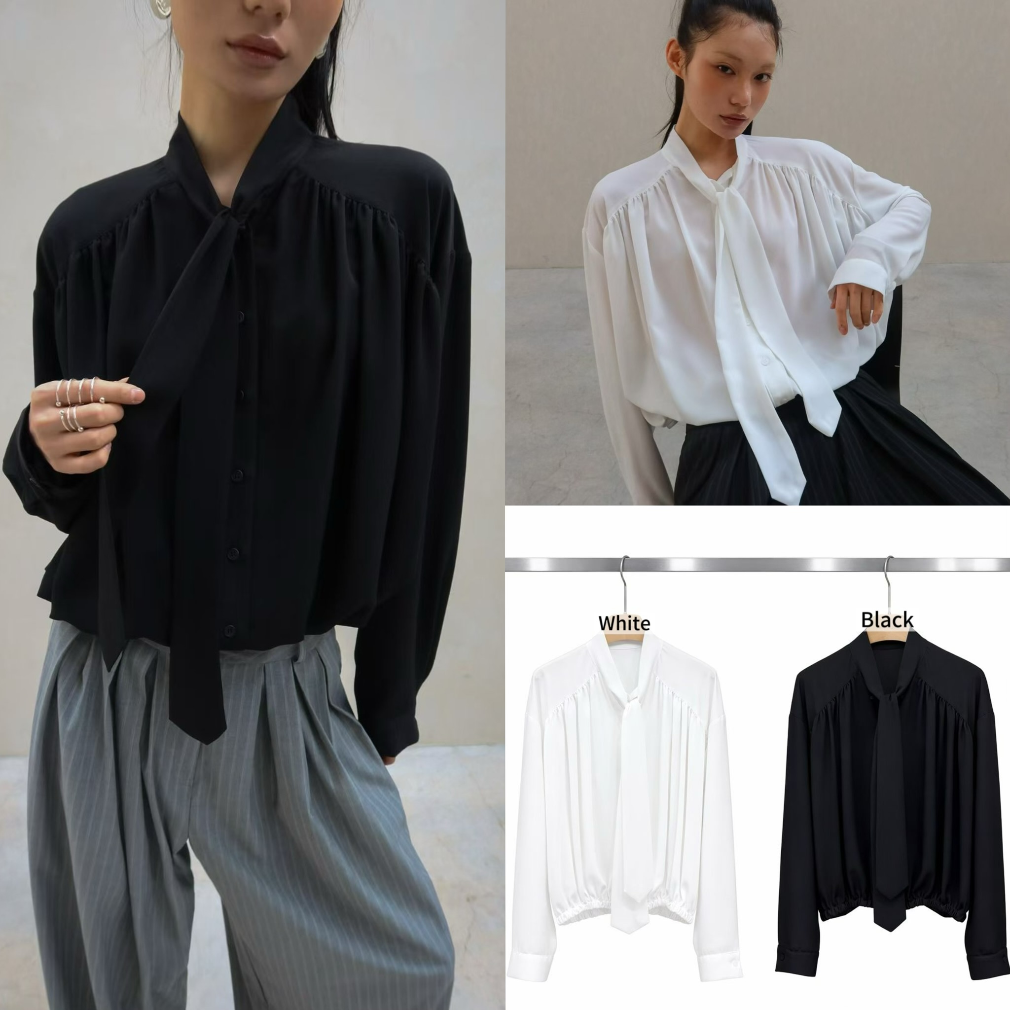 BY09 / FRONT TIE LONG SLEEVES BLOUSE