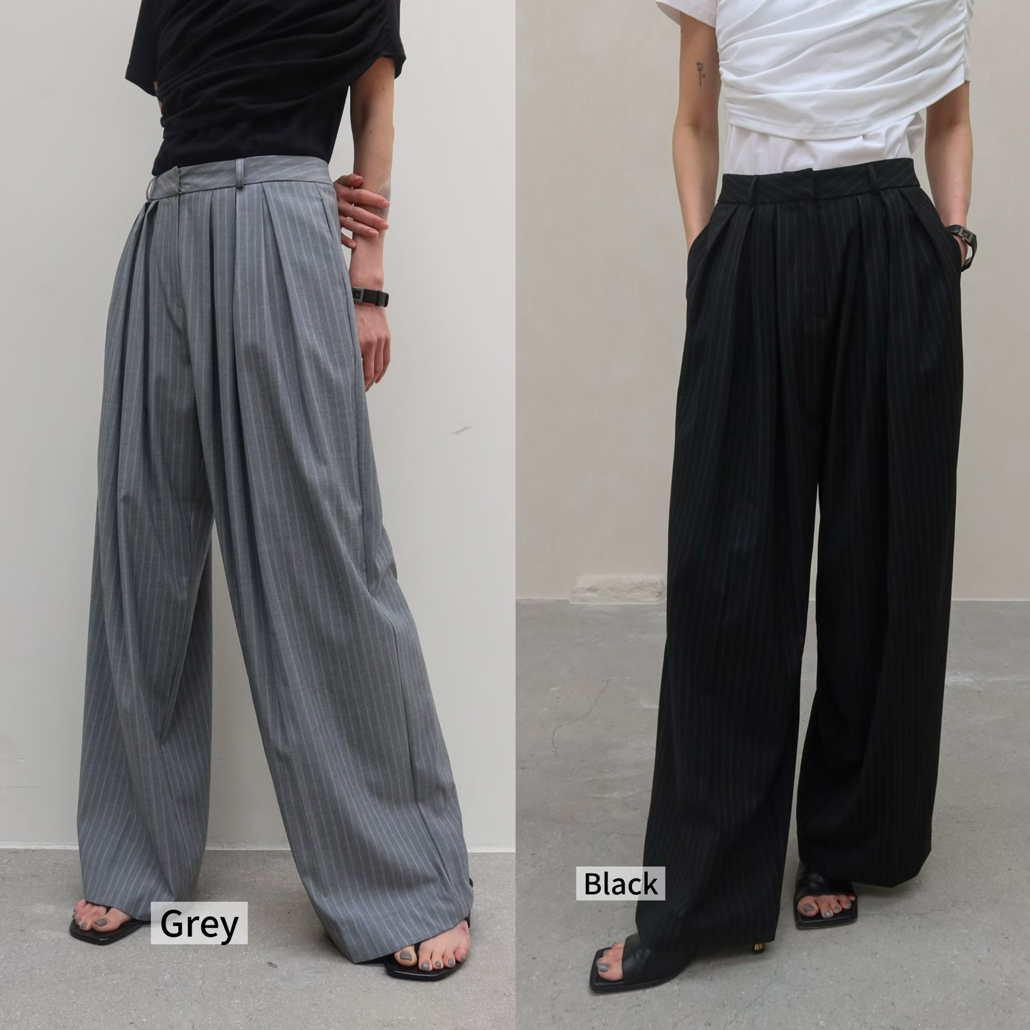 BY11 / PIN STRIPE WIDE LEGGED TROUSERS