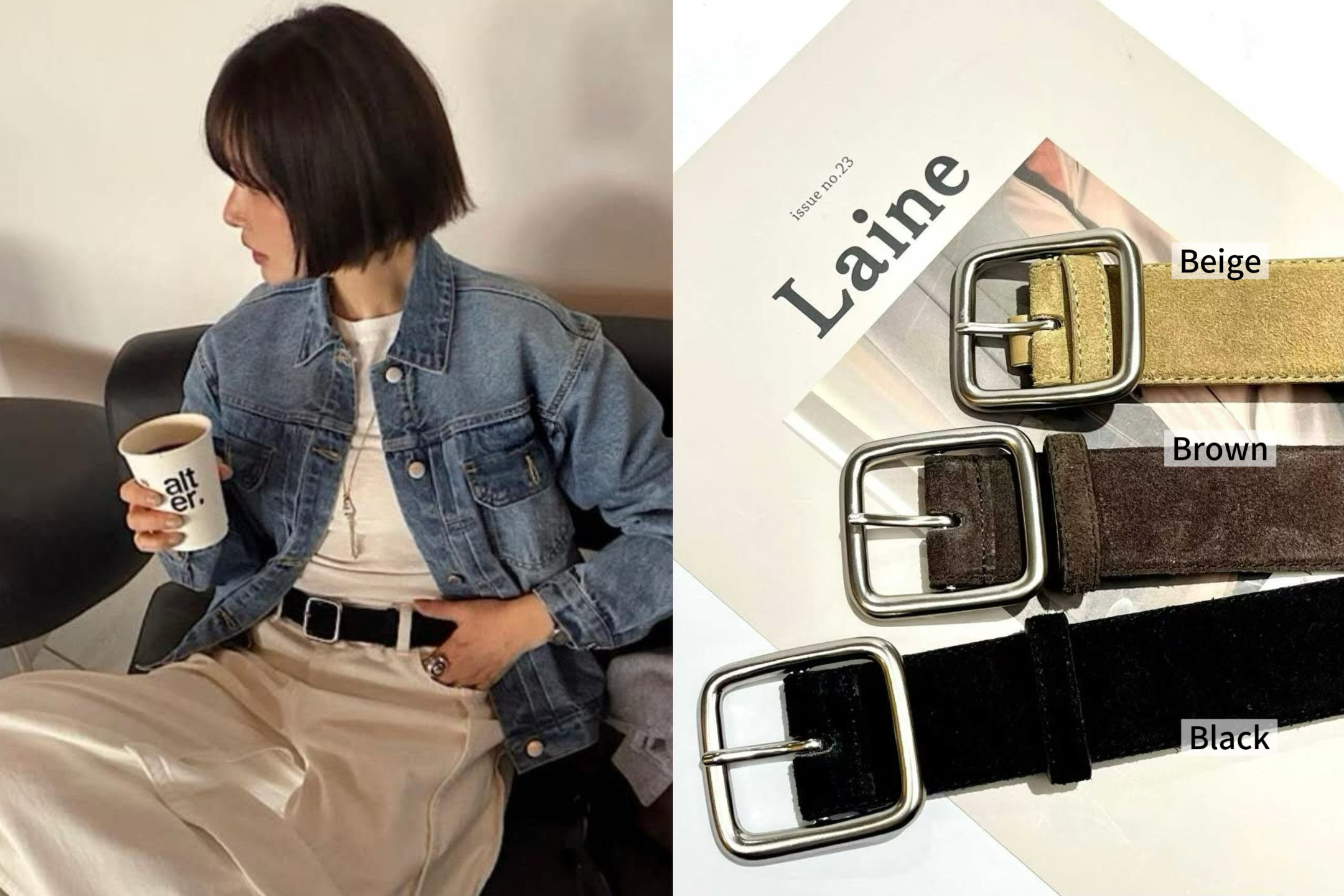 FG25 / SUEDE BUCKLE CALF LEATHER BELT