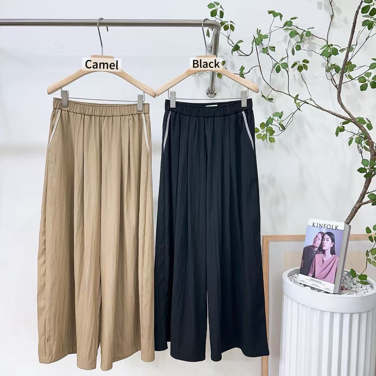 CS25 / ELASTIC BANDING PANTS WITH CONTRAST POCKET TRIMS