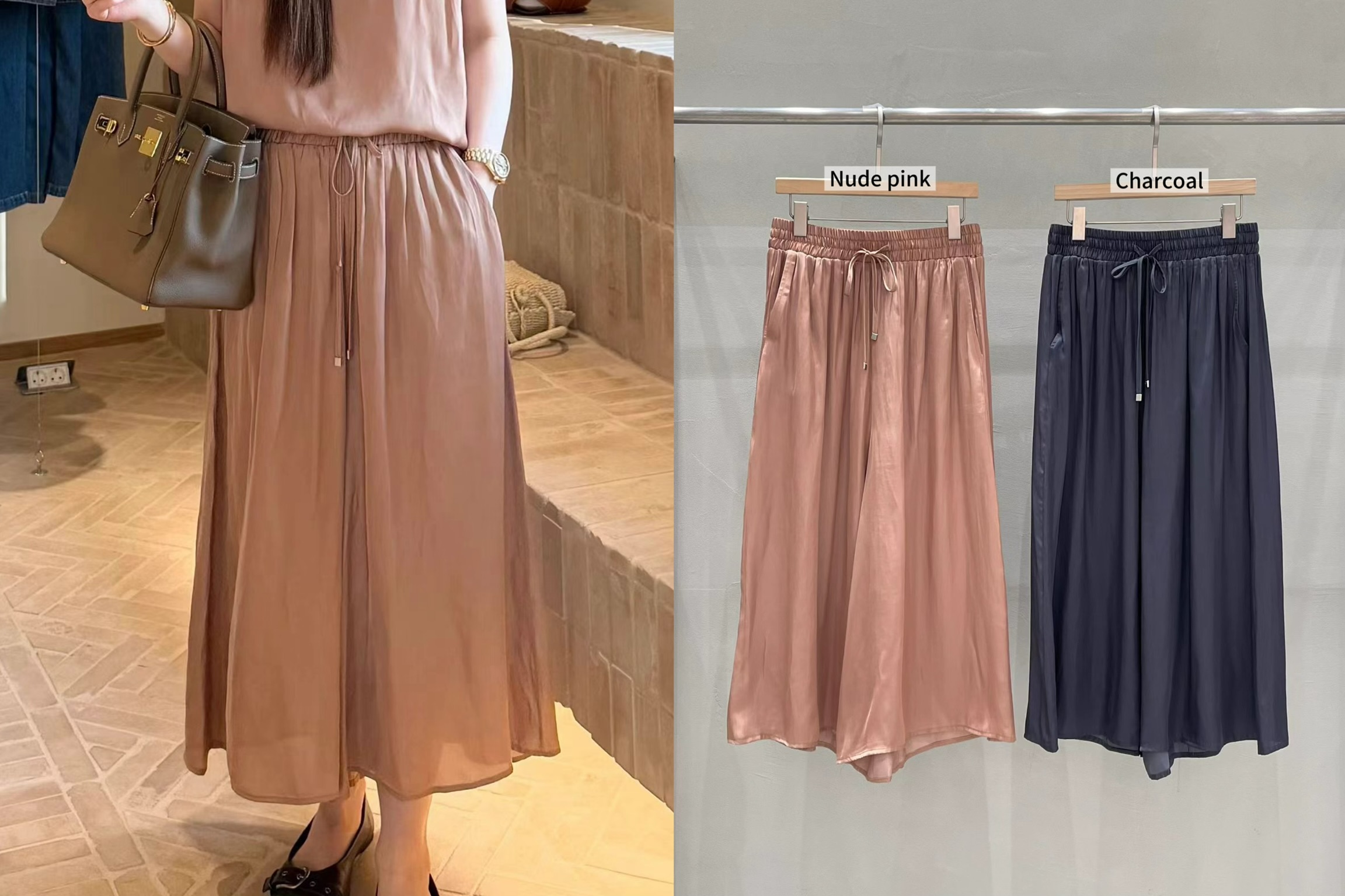MU21 / ELASTIC BANDING POCKET FLOWY PANTS