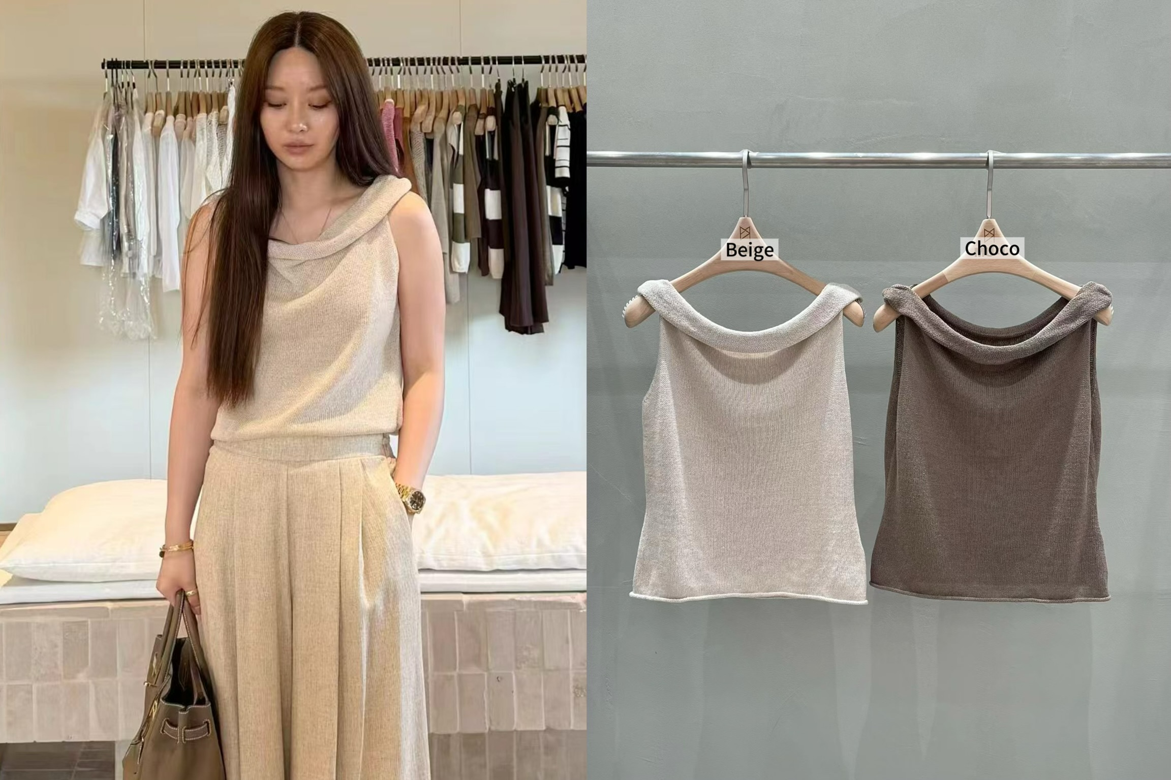 MU18 / SLEEVELESS COWL NECKLINE KNIT TOP