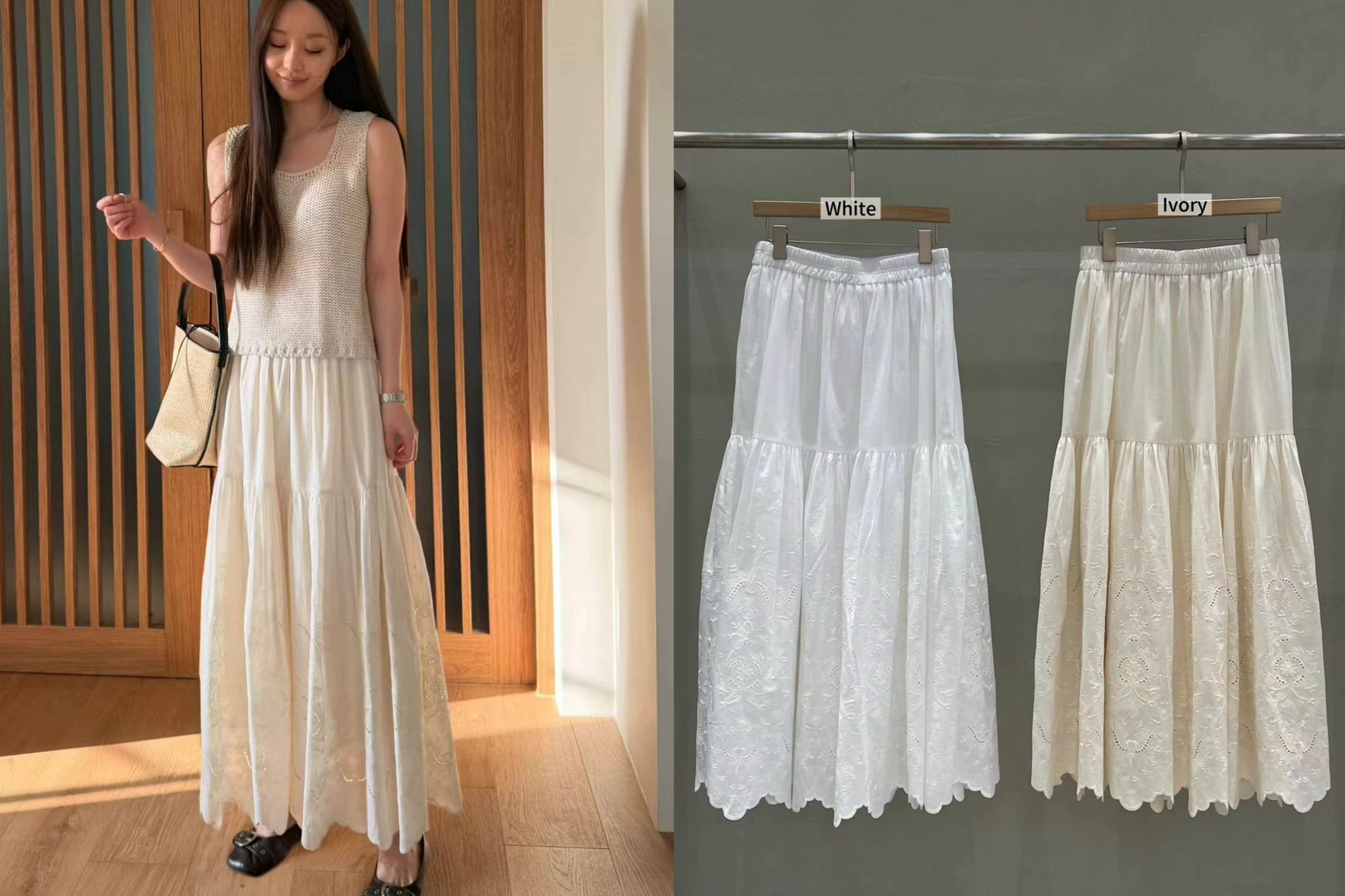 MU30 / ELASTIC WAISTBAND BROIDERIE MAXI SKIRT