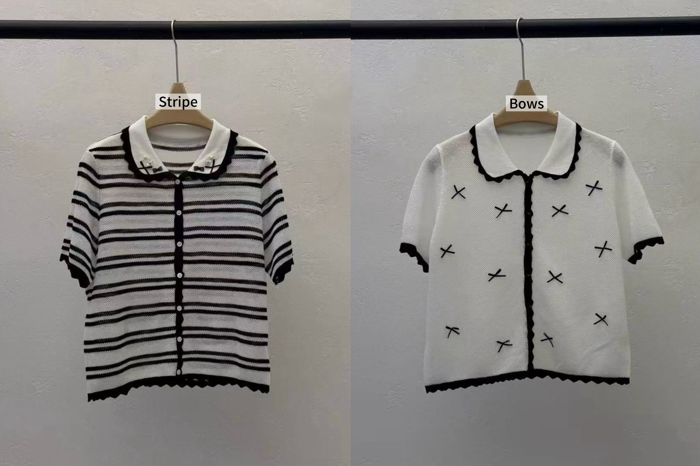 GA28 / TWO-TONE LIGHTWEIGHT KNIT BLOUSE