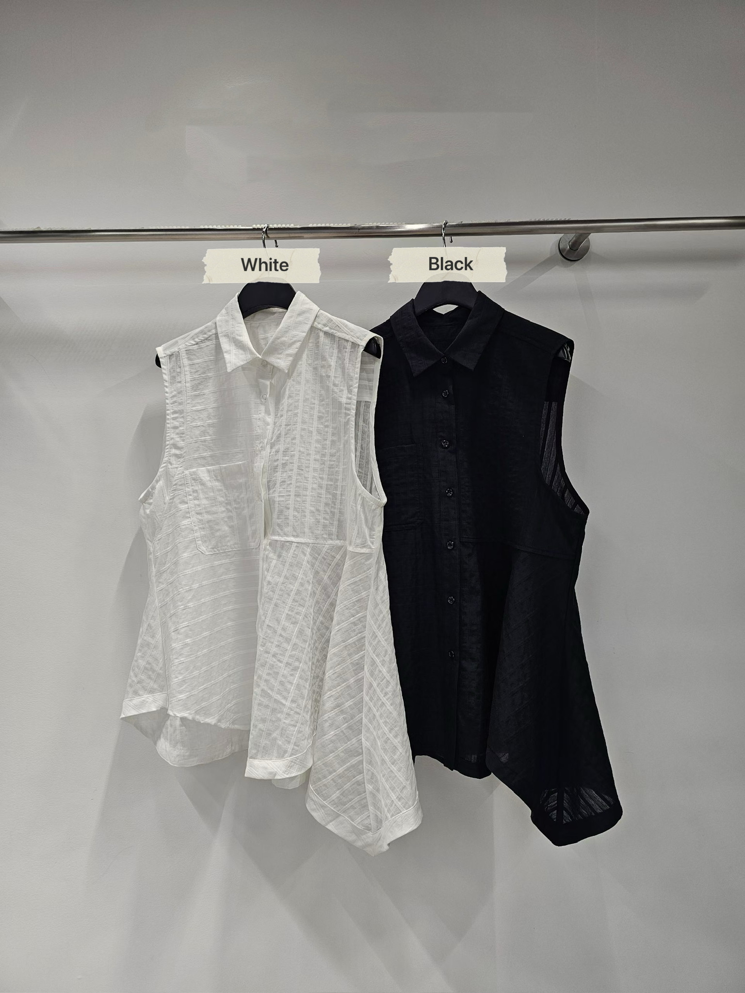 YY13 / SLEEVELESS ASYMMETRICAL SHIRT BLOUSE