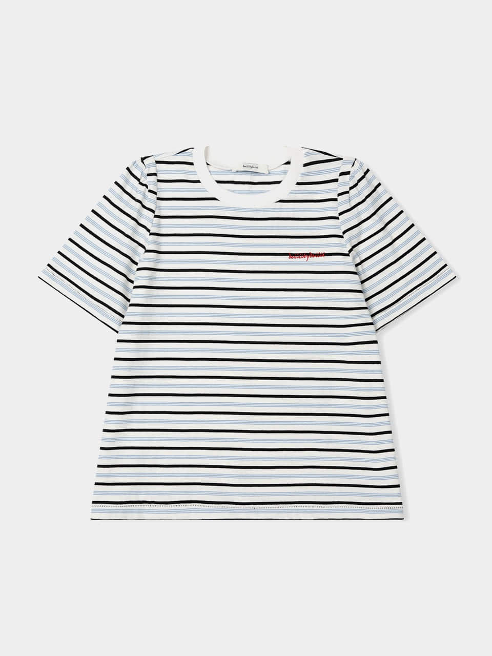DD17 / Basic Logo Stripe Puff Sleeve T-Shirt