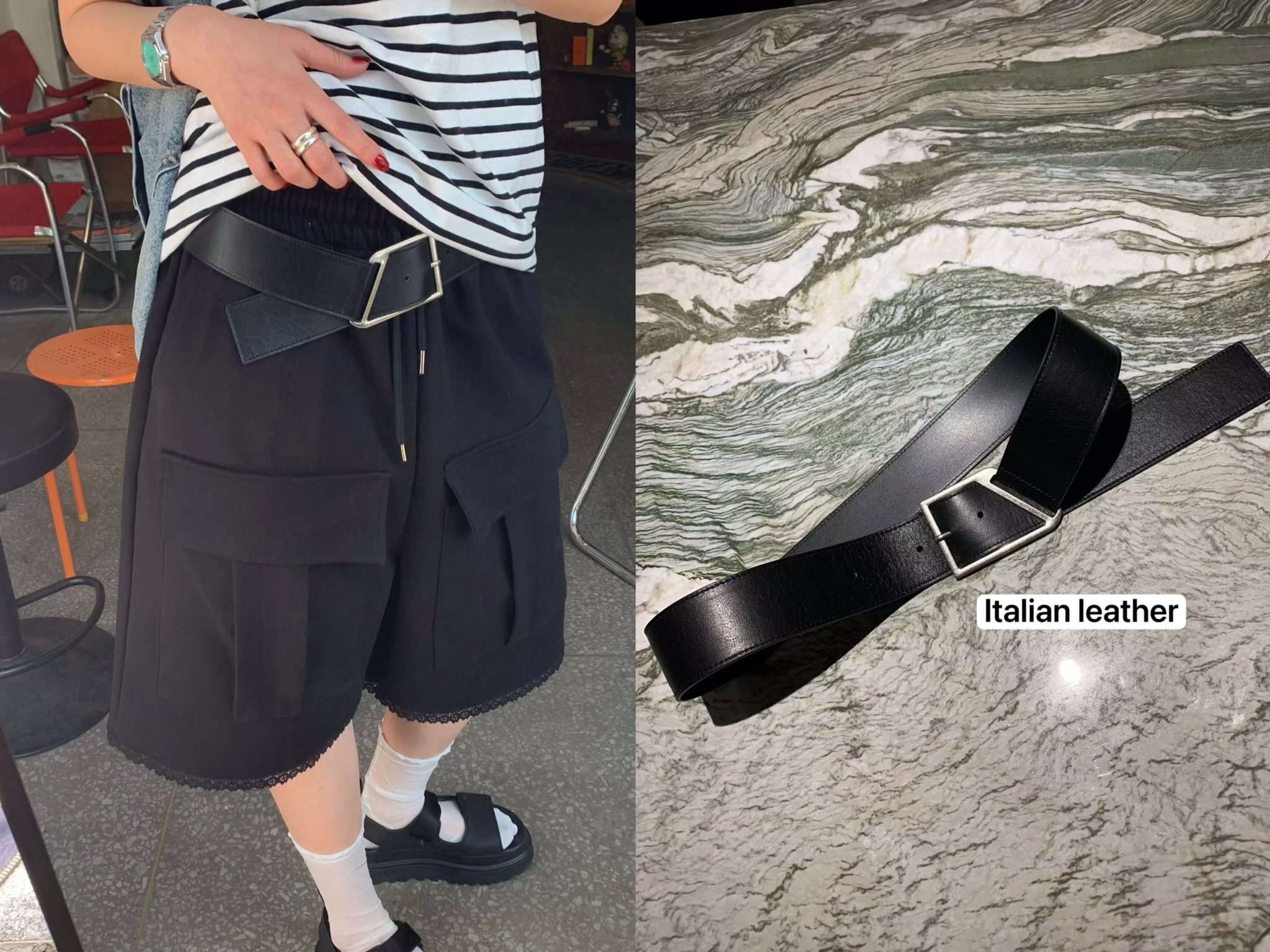 KS06 / GEOMETRIC BUCKLE LEATHER BELT