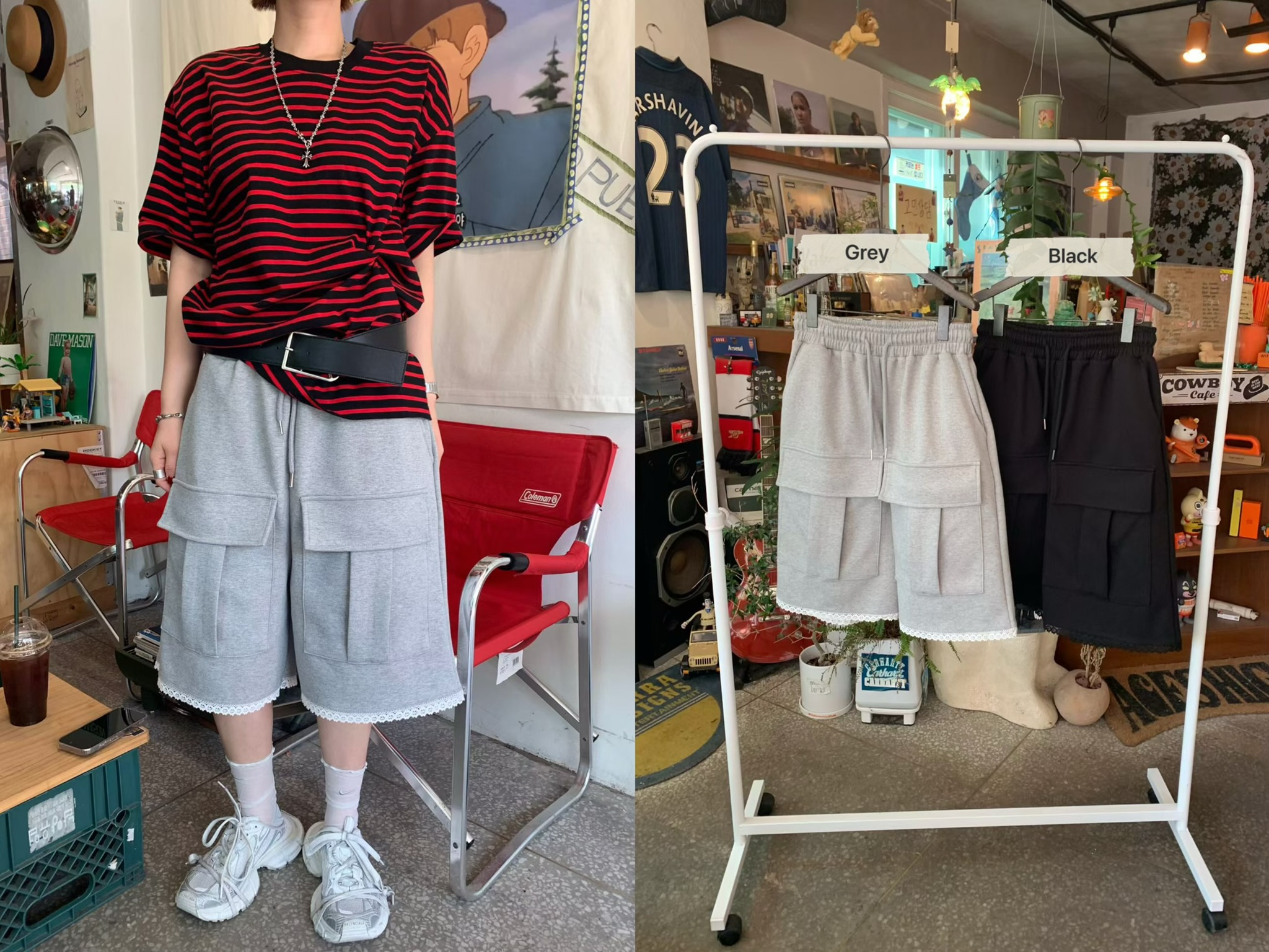 KS07 / LACE HEM POCKET CARGO BERMS 