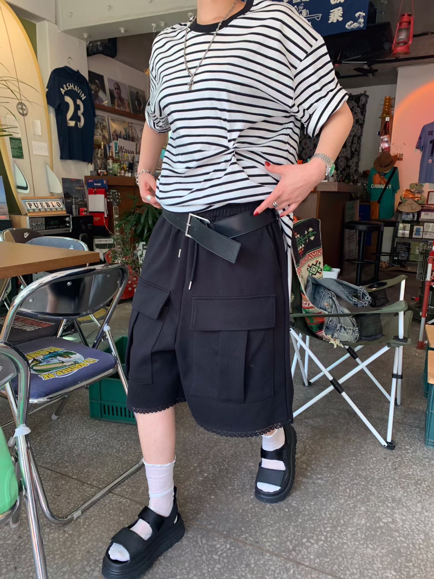 KS07 / LACE HEM POCKET CARGO BERMS 