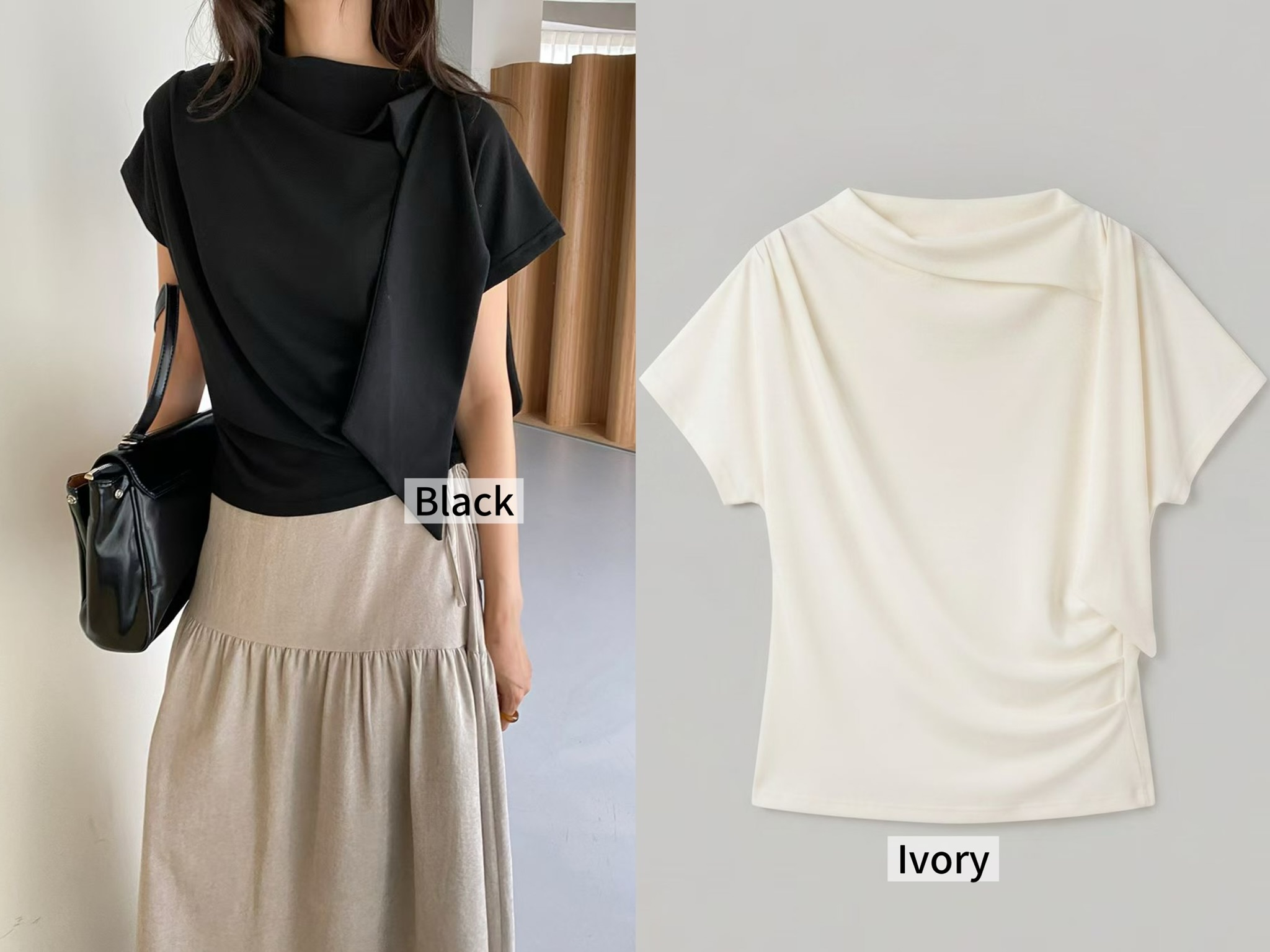 710826 / DRAPEY SHORT SLEEVES BLOUSE