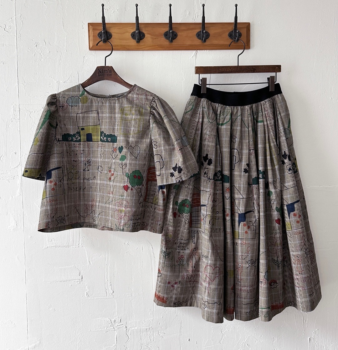 KB12 / Cute Drawstring Plaid Top