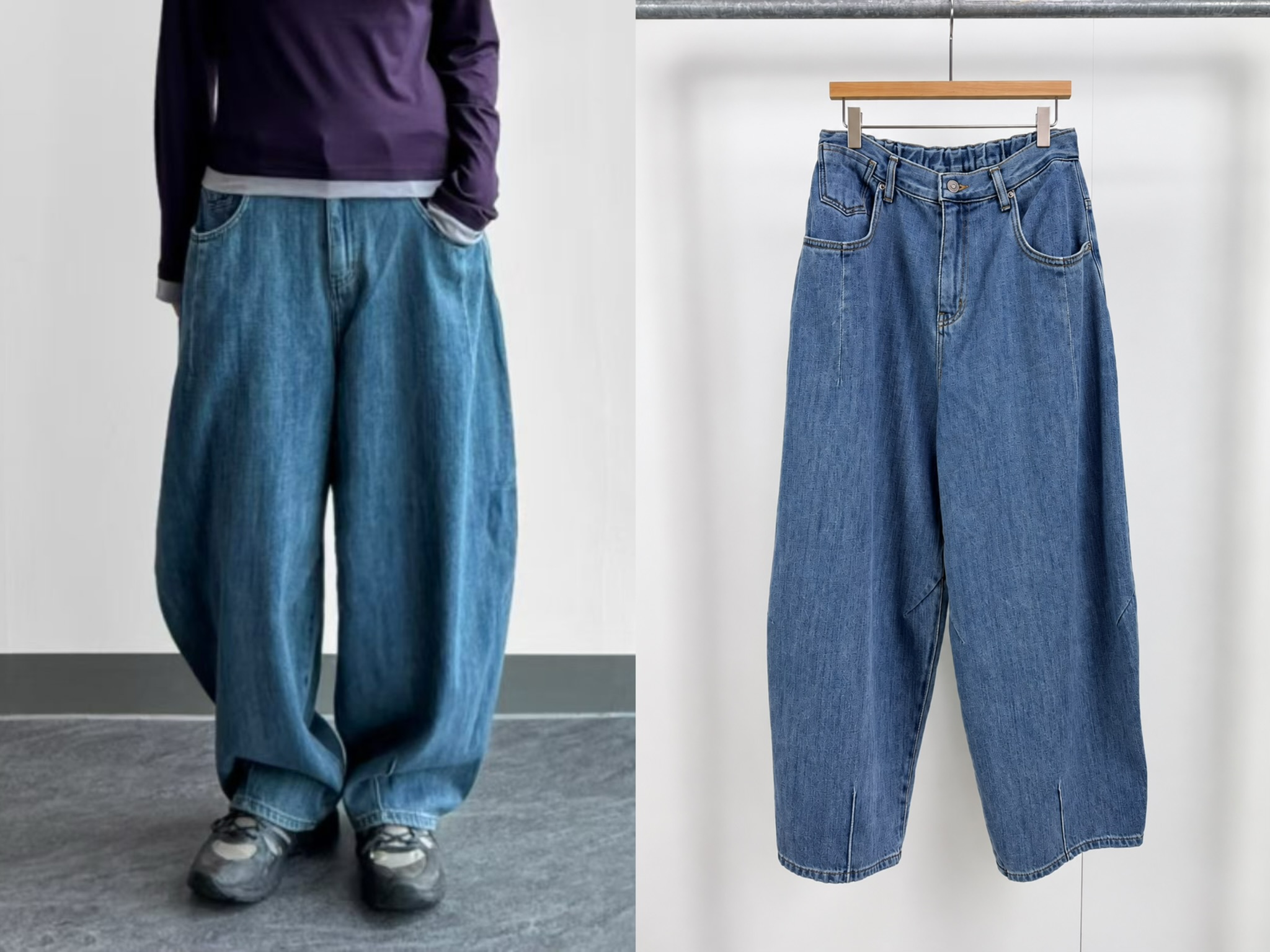 ER03 / BANDED WAIST BARREL-CUT JEANS