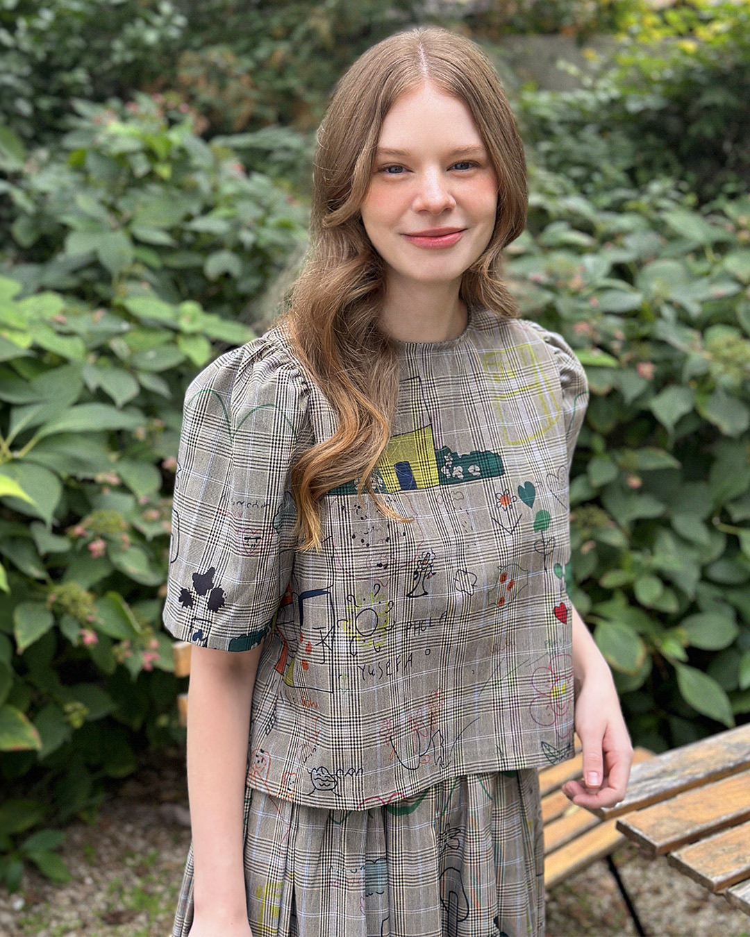 KB12 / Cute Drawstring Plaid Top