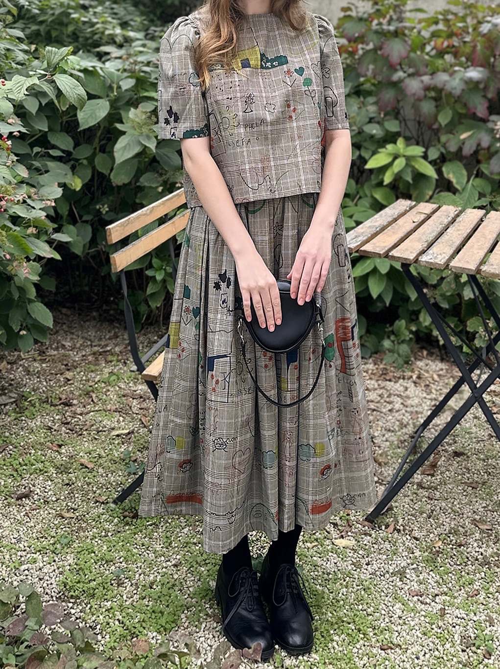 KB12 / Cute Drawstring Plaid Top