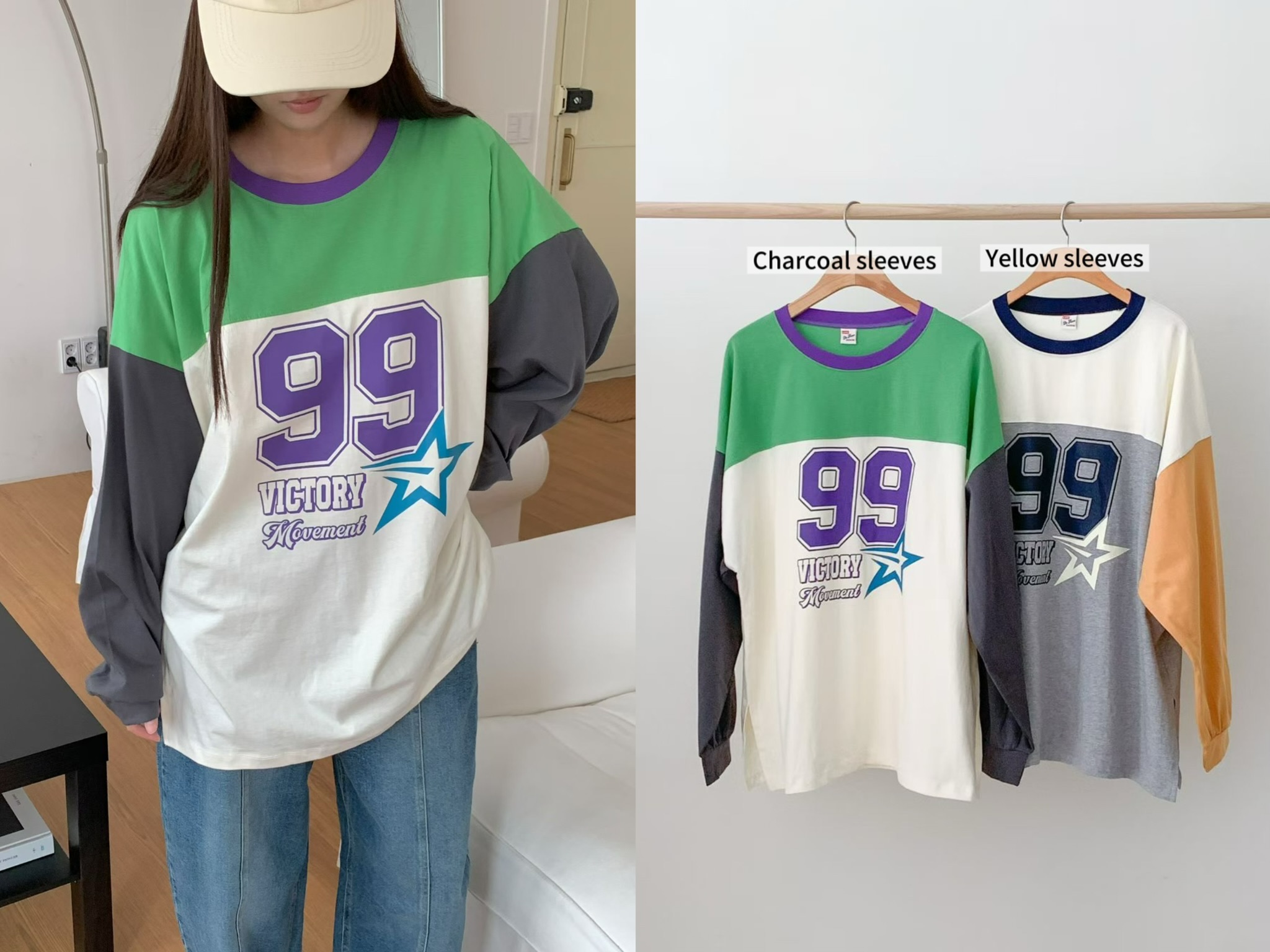 660826 / COLOR BLOCK "99" LONG SLEEVES TOP