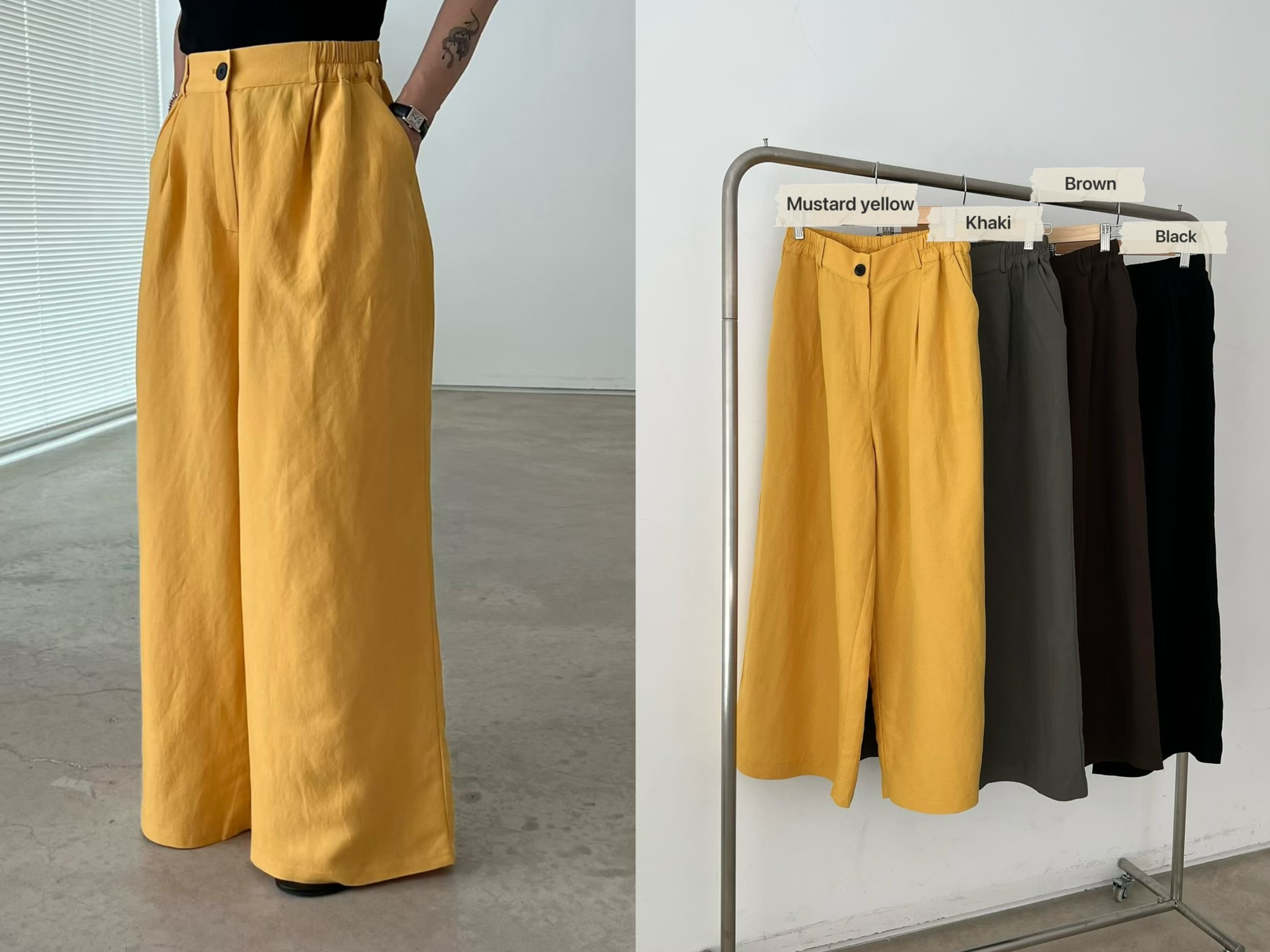 VN28 / BANDED WAIST WIDE-LEGGED LINEN TROUSERS