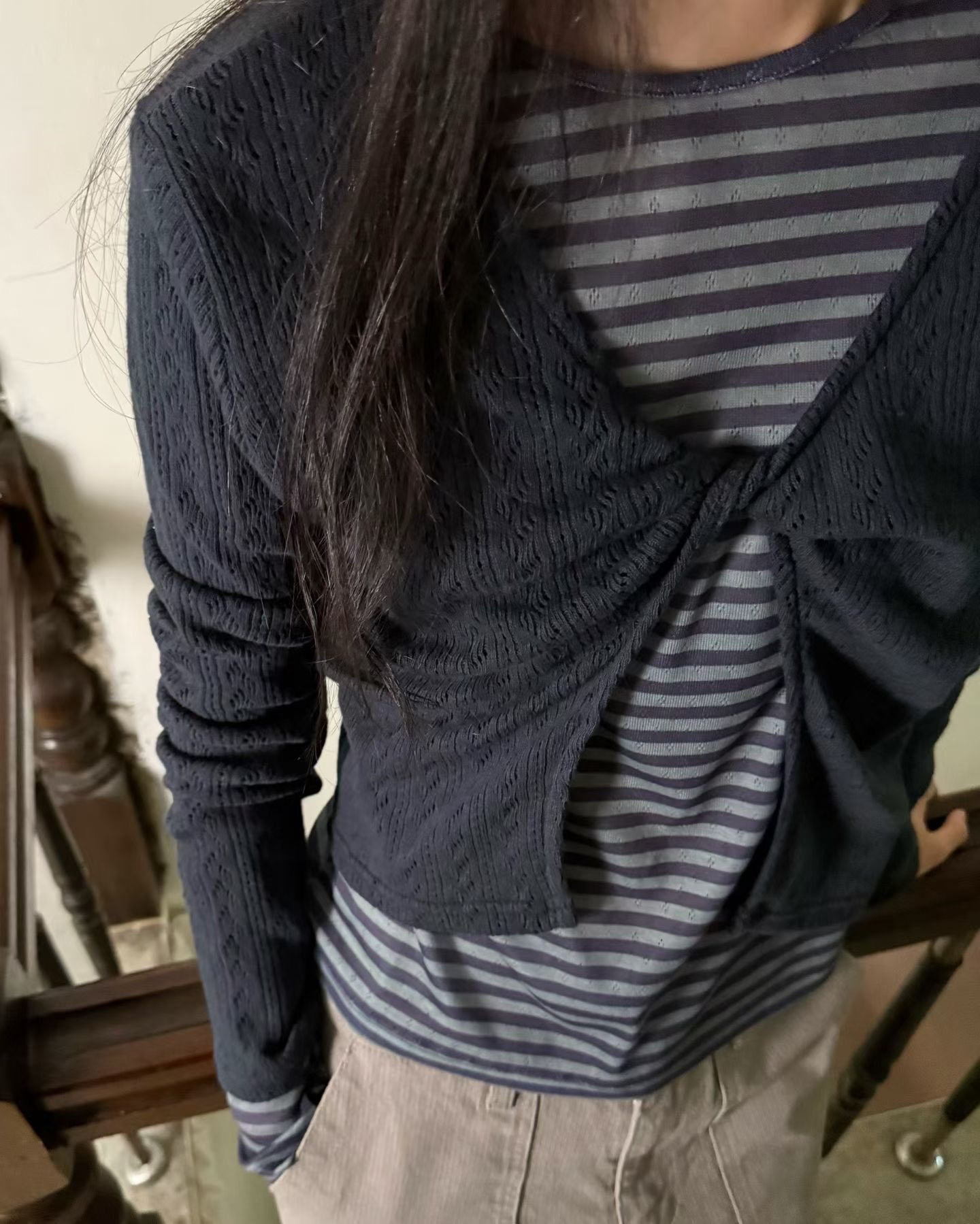 ER11 / CONTRAST STRIPE LONG SLEEVES TOP
