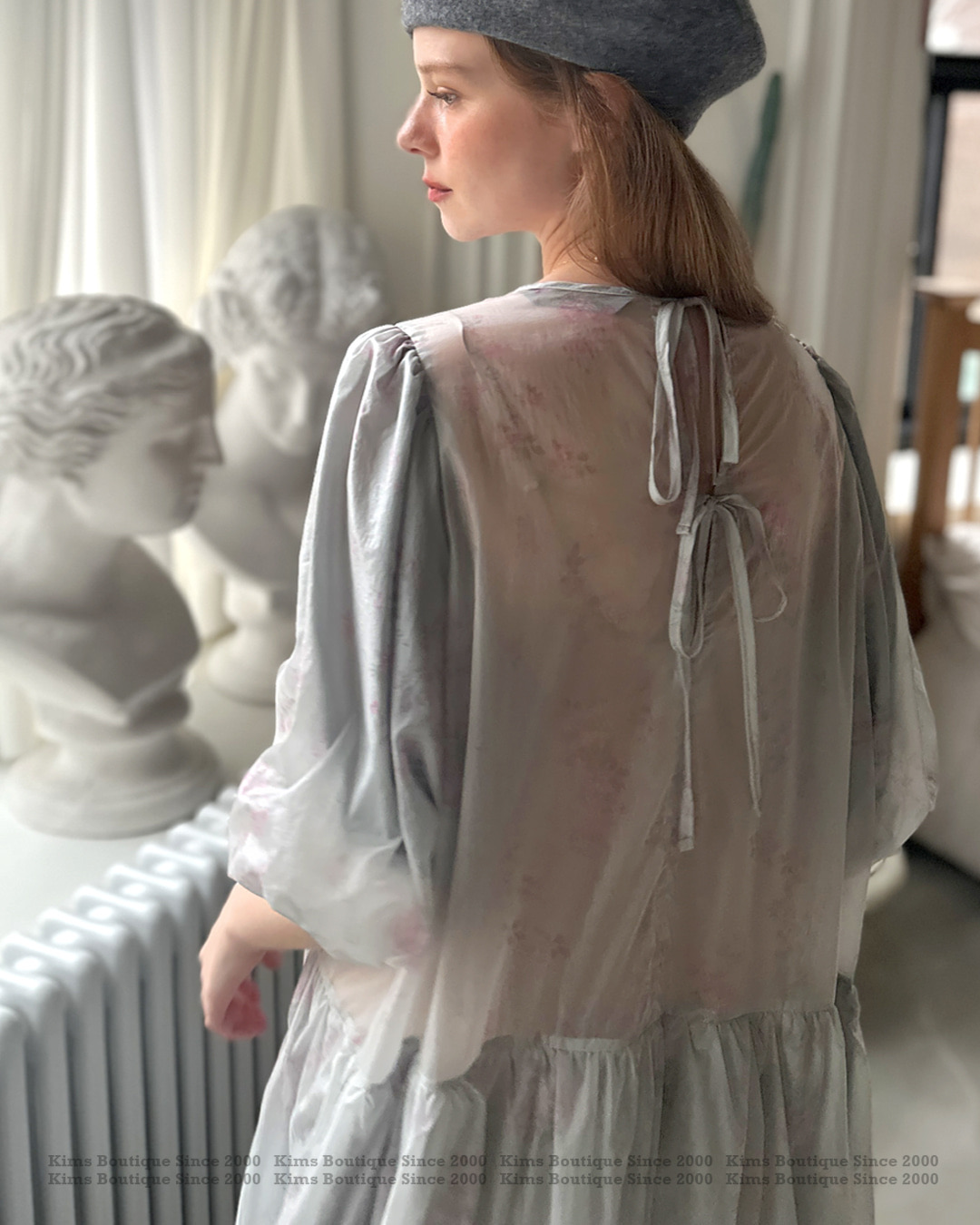 KB03 / Drop Waist Puff Sleeves Floral Dress