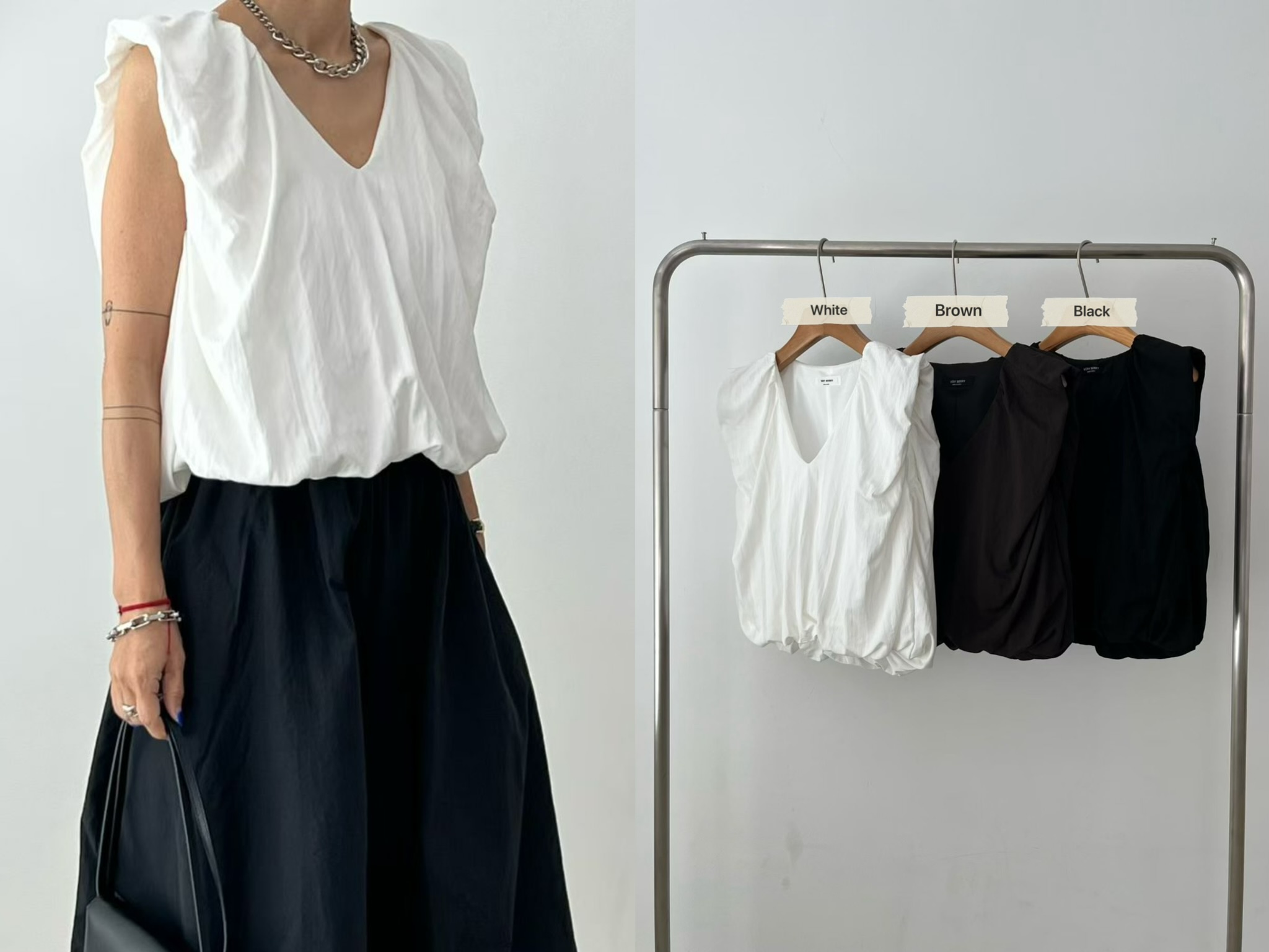 VN26 / V-NECKLINE BUBBLE HEM SLEEVELESS TOP