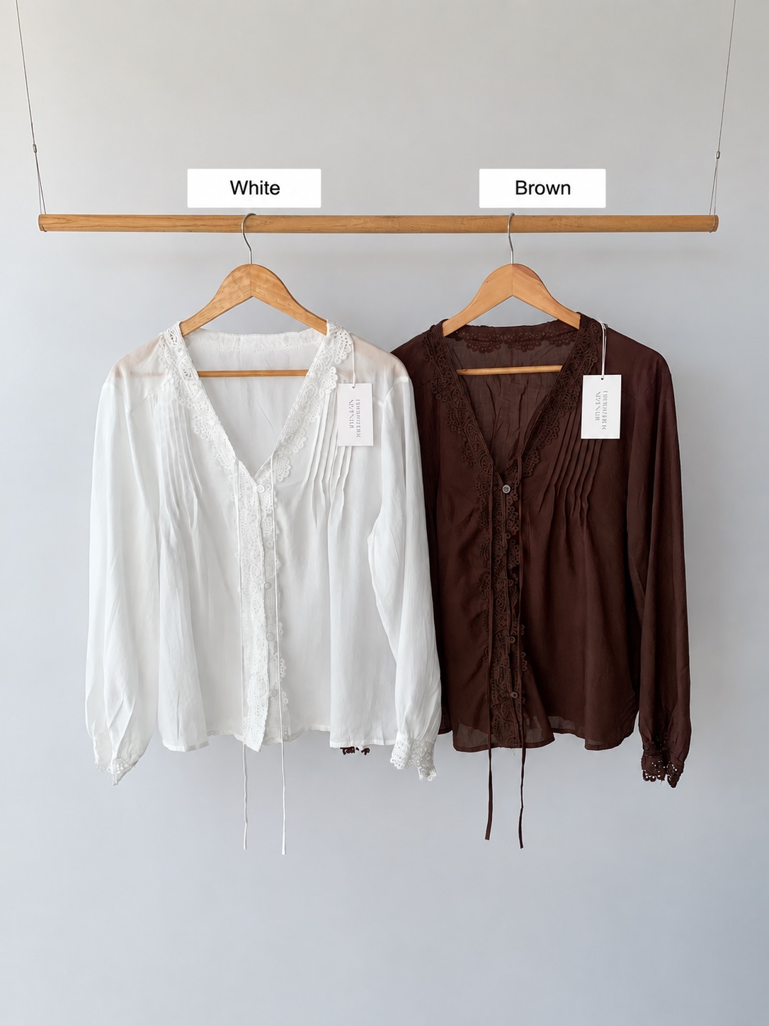 ER24 / V NECKLINE CROCHET TRIMS BLOUSE