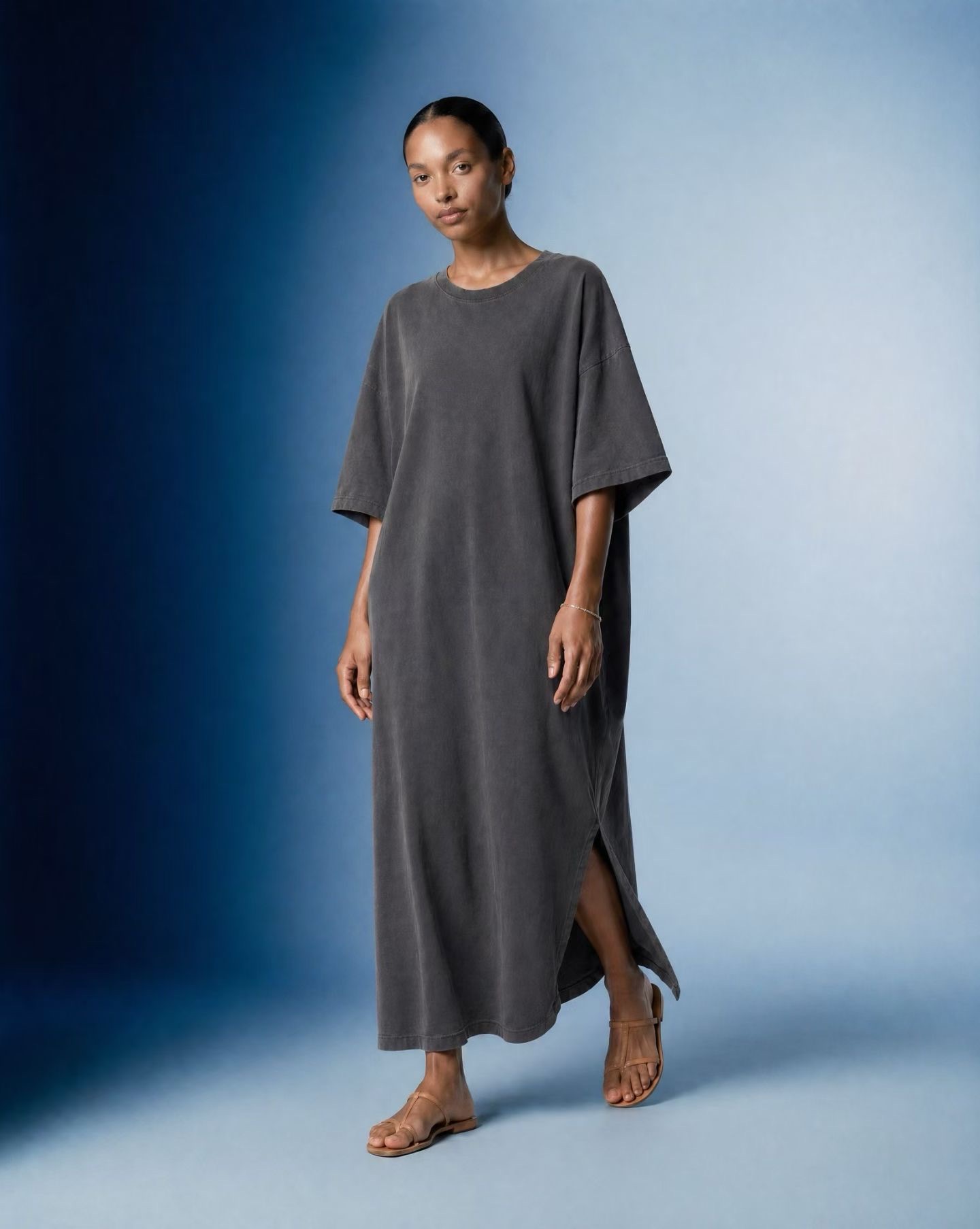 JY27 / SIDE SLIT COTTON T-SHIRT DRESS