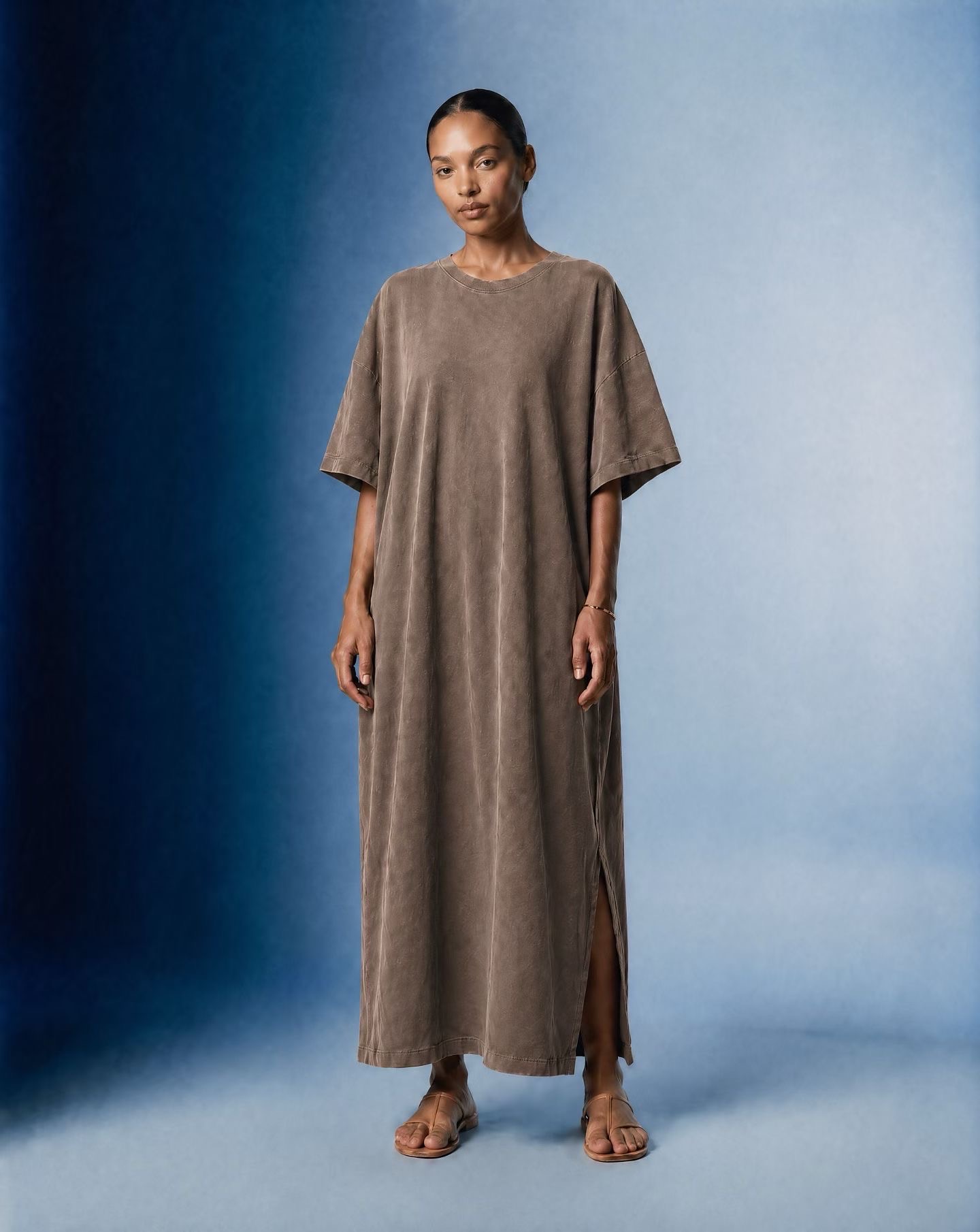 JY27 / SIDE SLIT COTTON T-SHIRT DRESS