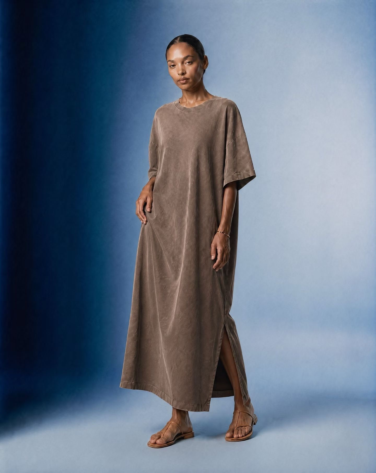 JY27 / SIDE SLIT COTTON T-SHIRT DRESS