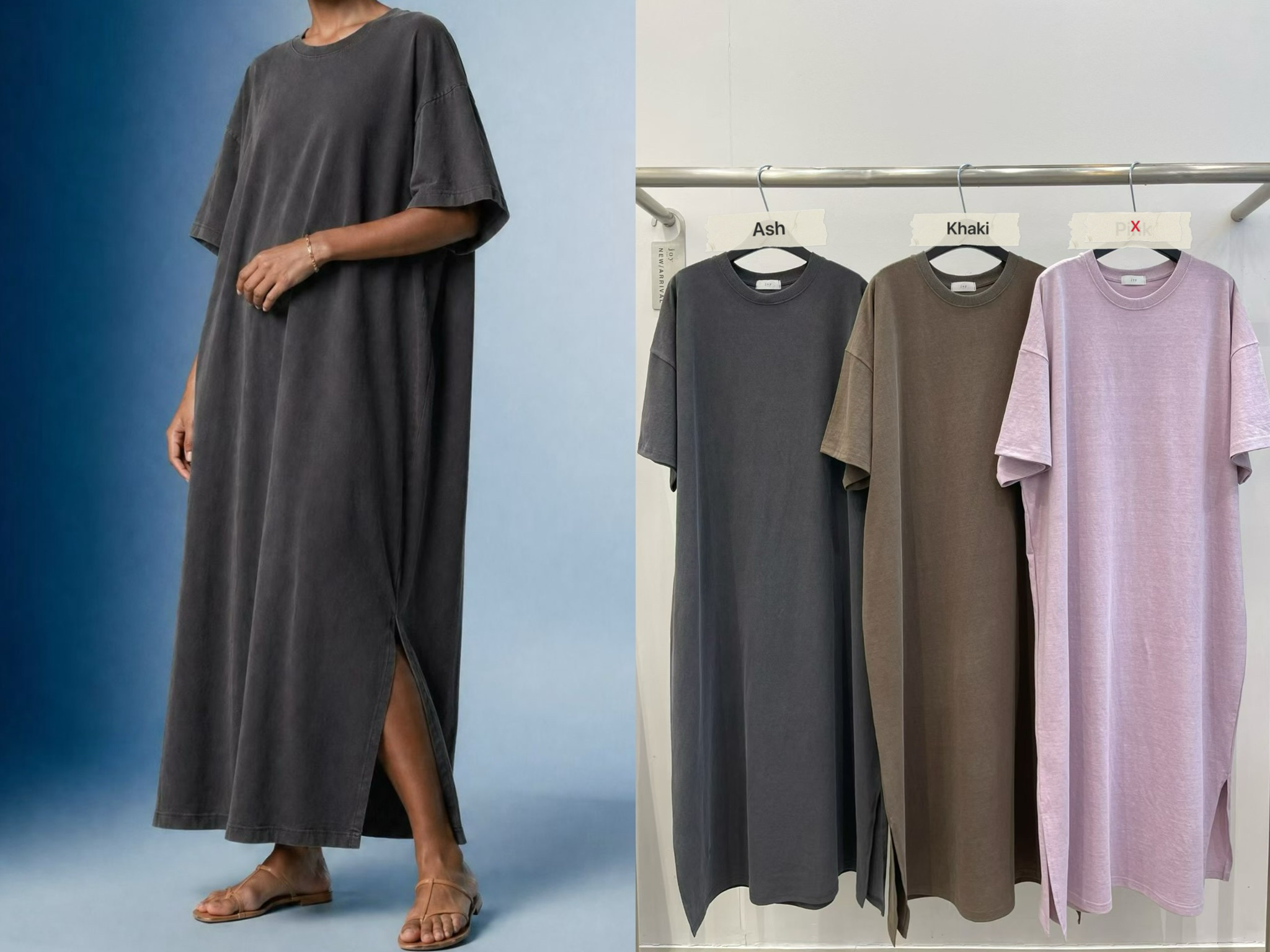 JY27 / SIDE SLIT COTTON T-SHIRT DRESS