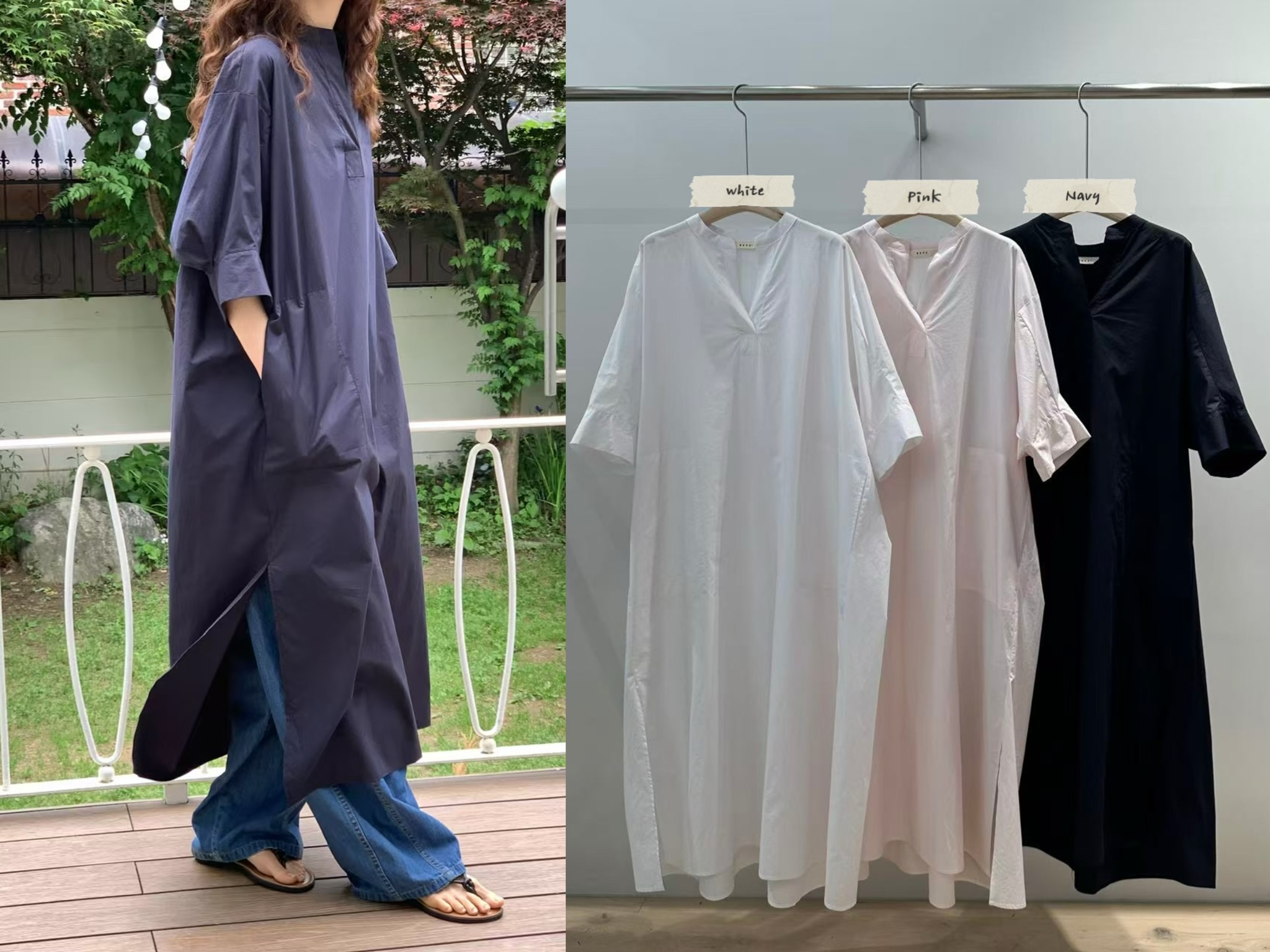 VE01 / OPEN COLLAR POCKET SHIRT DRESS