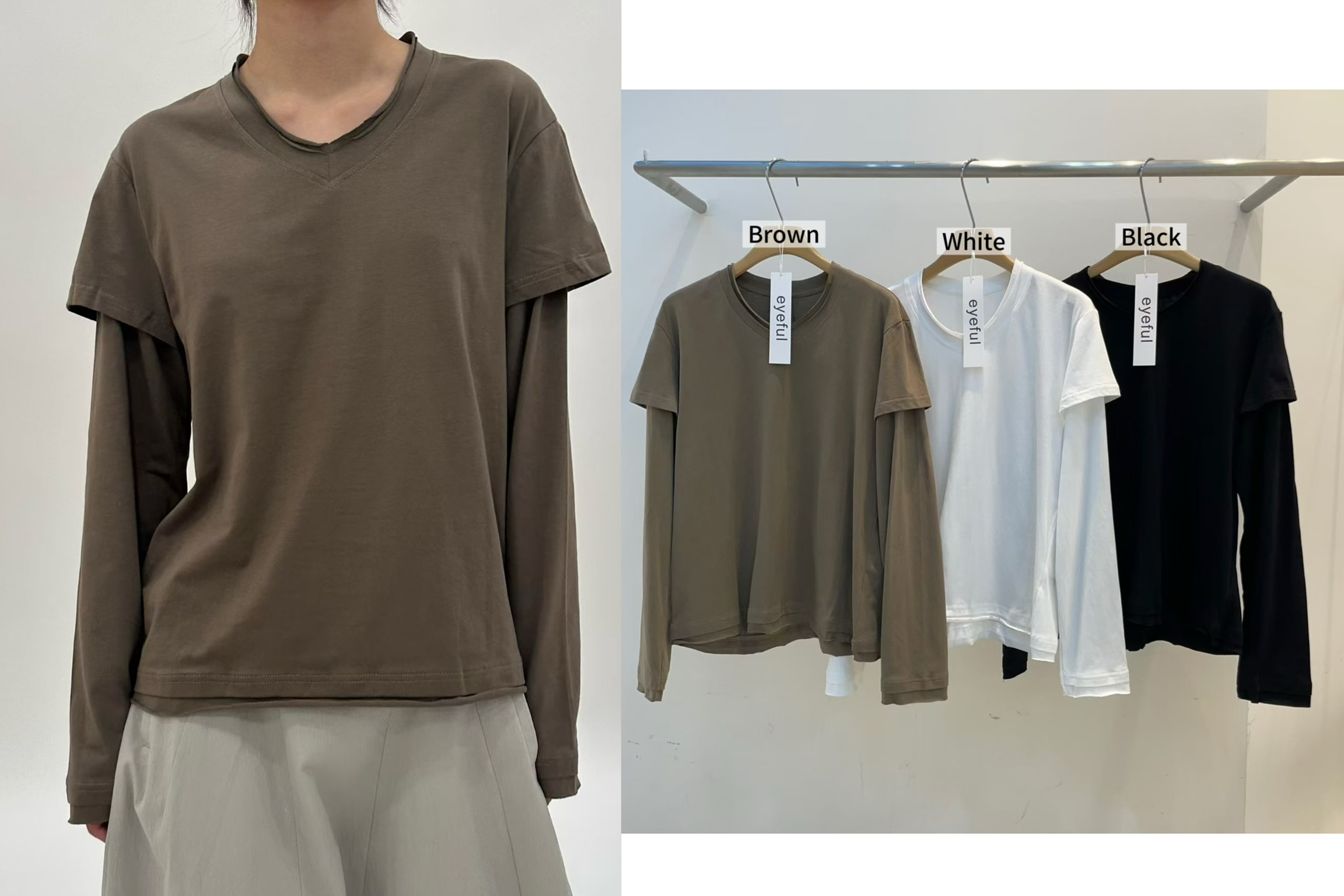 EY15 / V NECKLINE TEE WITH INNER SLEEVES
