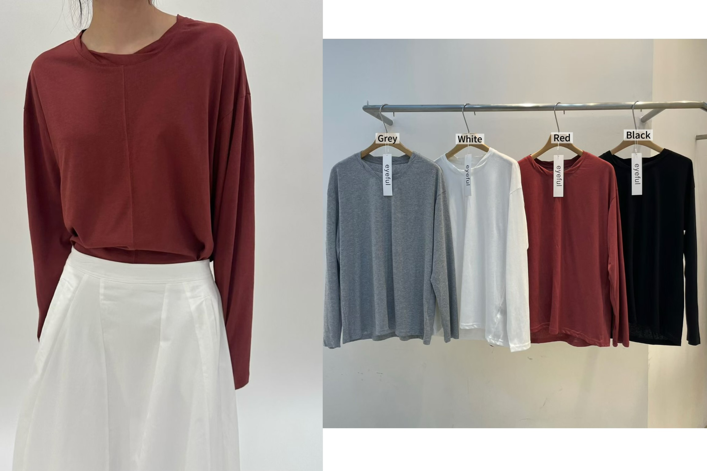 EY17 / TWISTED NECKLINE LONG SLEEVES TOP