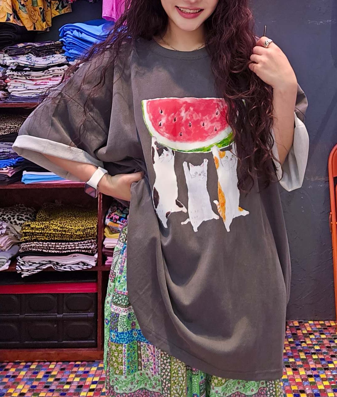 CD25/WATER MELON AND CATS OVERSIZE TEE 