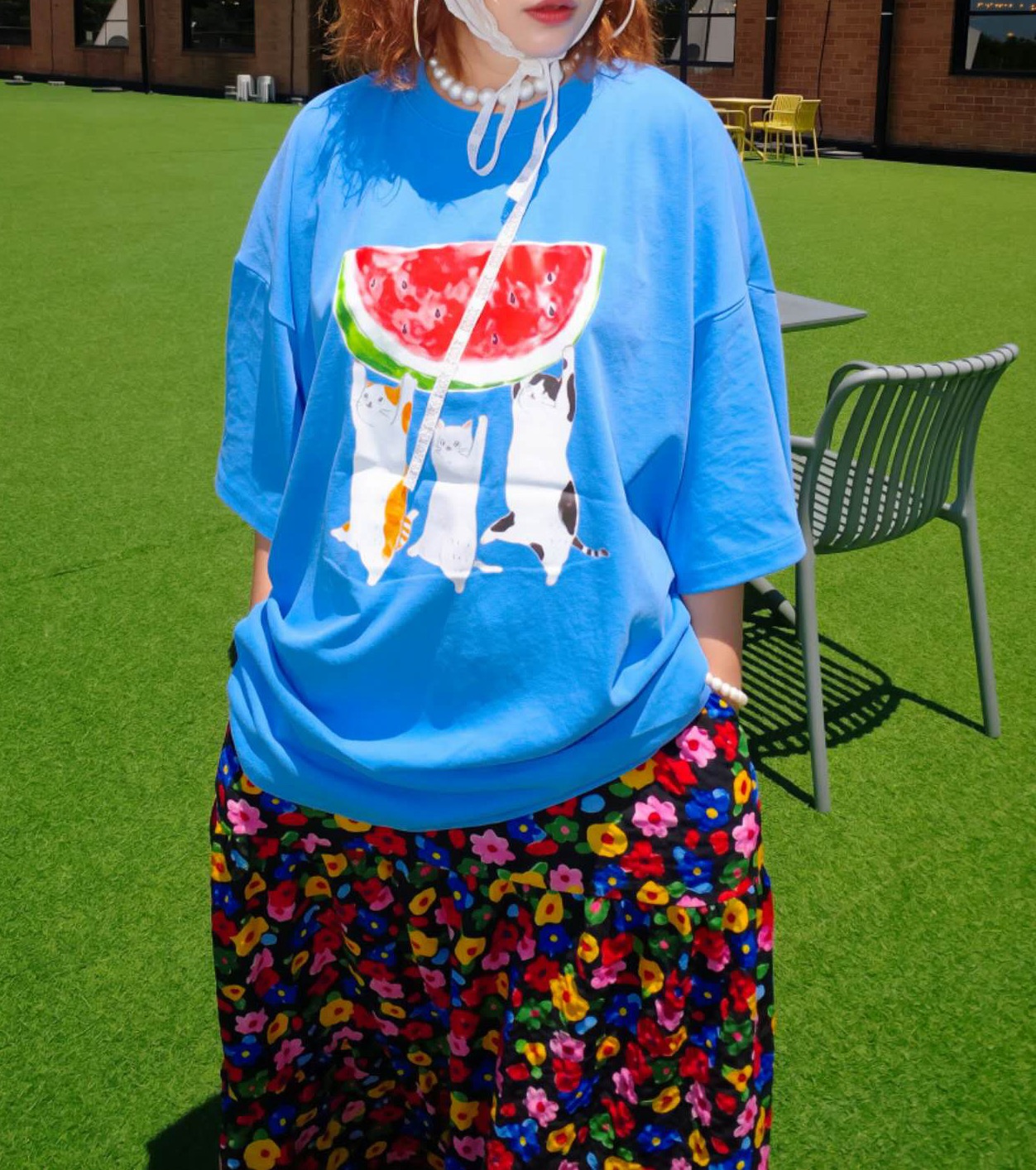 CD25/WATER MELON AND CATS OVERSIZE TEE 