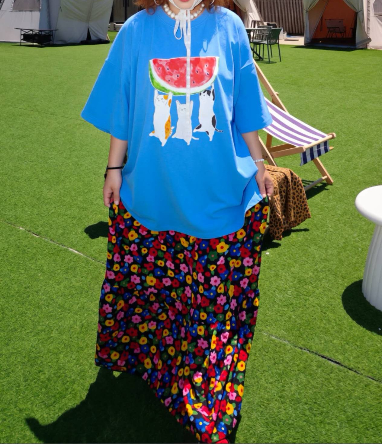 CD25/WATER MELON AND CATS OVERSIZE TEE 