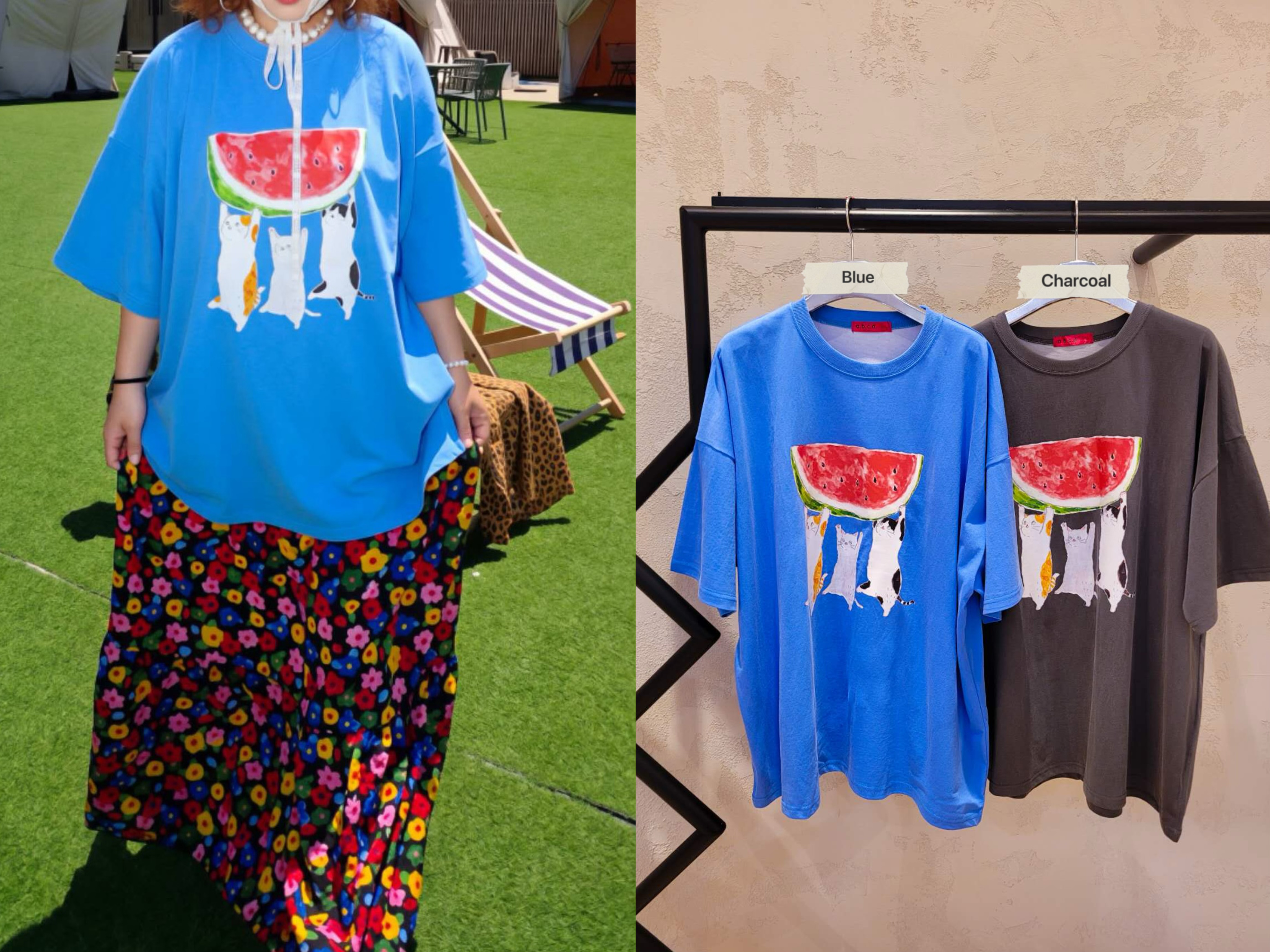 CD25/WATER MELON AND CATS OVERSIZE TEE 
