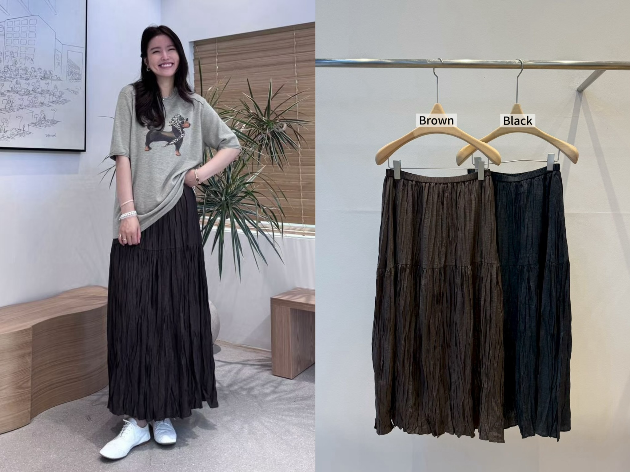 UE27 / ELASTIC WAISTBAND CRUMPLED TEXTURED SKIRT