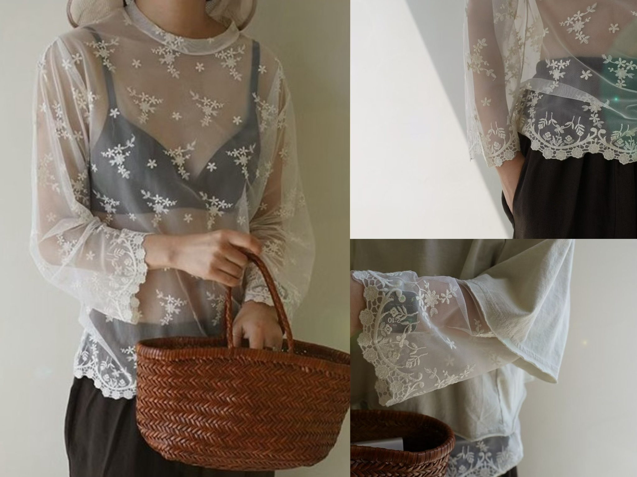 CD24 / SHEER EMBROIDERED MESH TOP