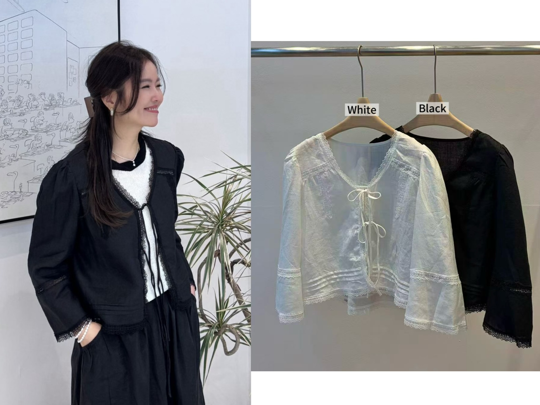 UE32 / BRODERIE DETAILING FRONT TIE OUTERWEAR