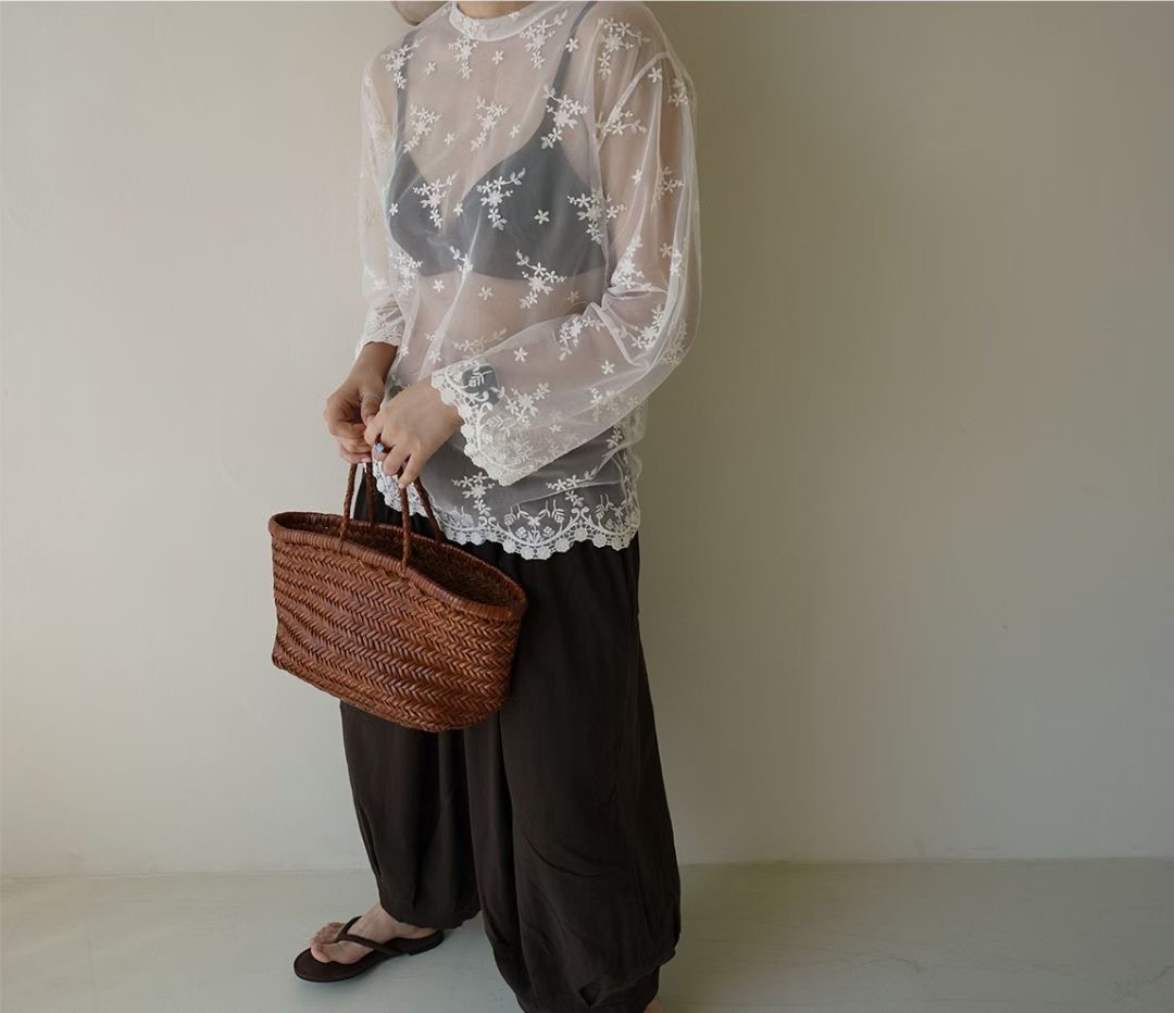CD24 / SHEER EMBROIDERED MESH TOP