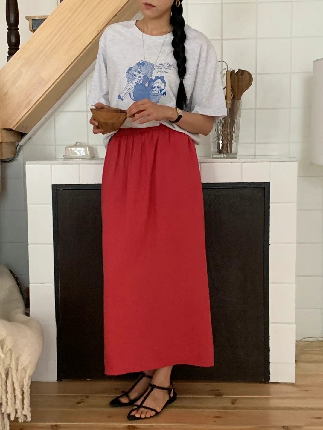 CY2621 / BANDED WAIST BACK SLIT SKIRT