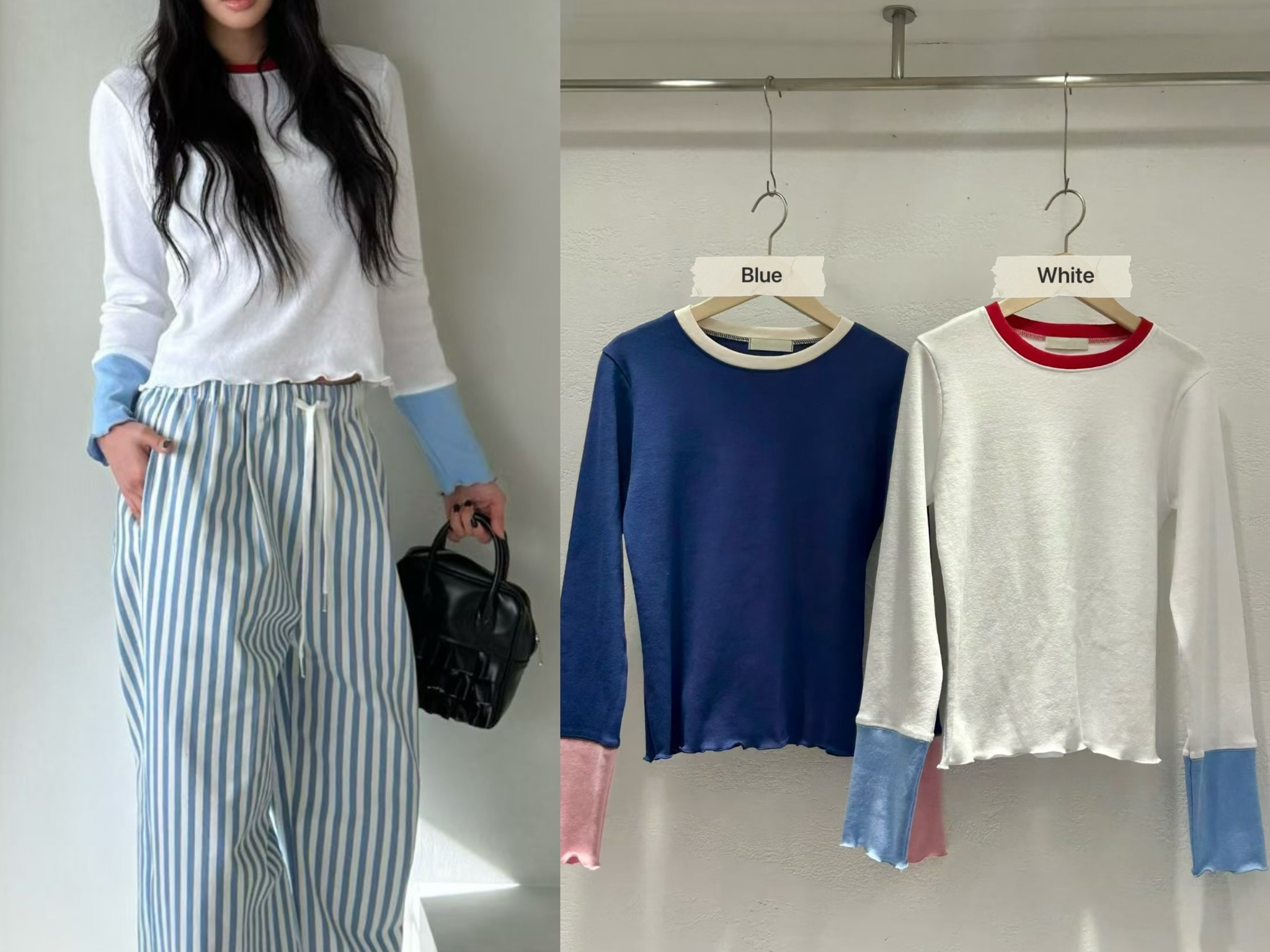 CN2691 / Colour-block Long Sleeves Tee