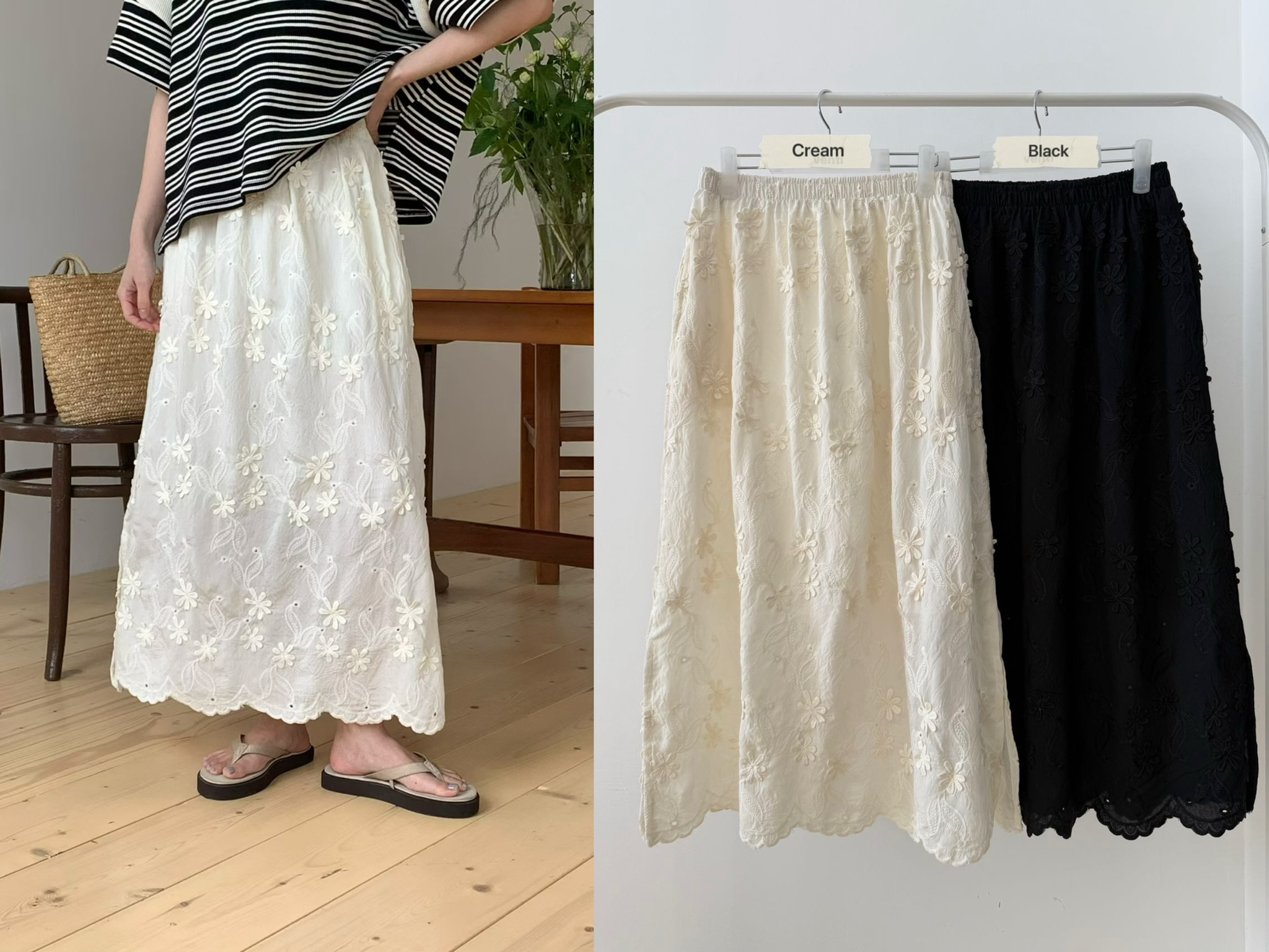 RT24 / FLORAL APPLIQUE POCKET MAXI SKIRT
