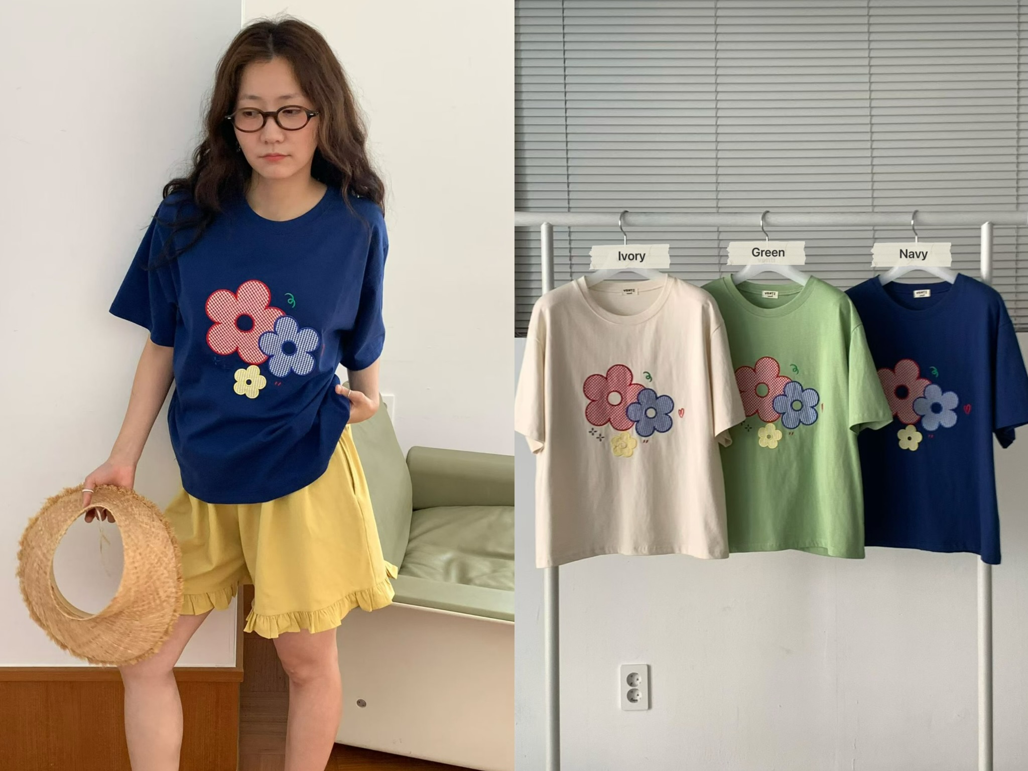 RT17 / EMBROIDERED 3 FLOWERS TEE