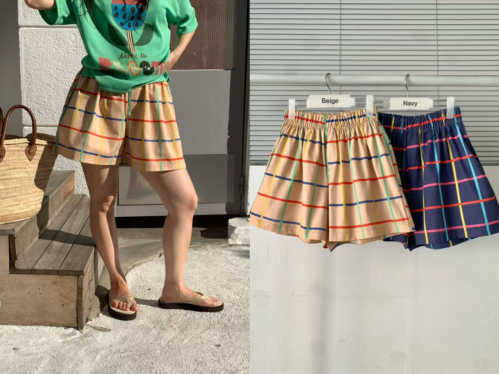 RT23 / BANDED WAIST GRID SHORTS