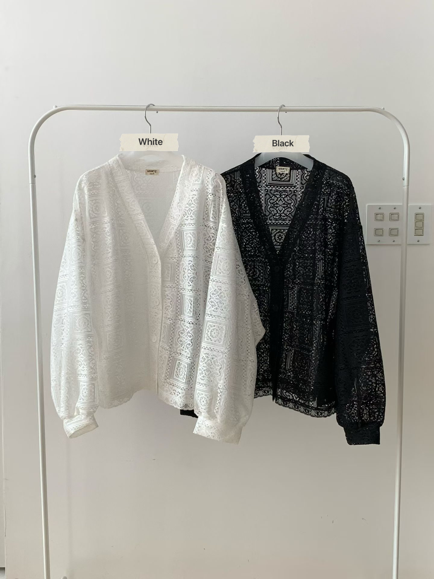 RT26 / GEOMETRIC LACE BUTTON DOWN CARDIGAN