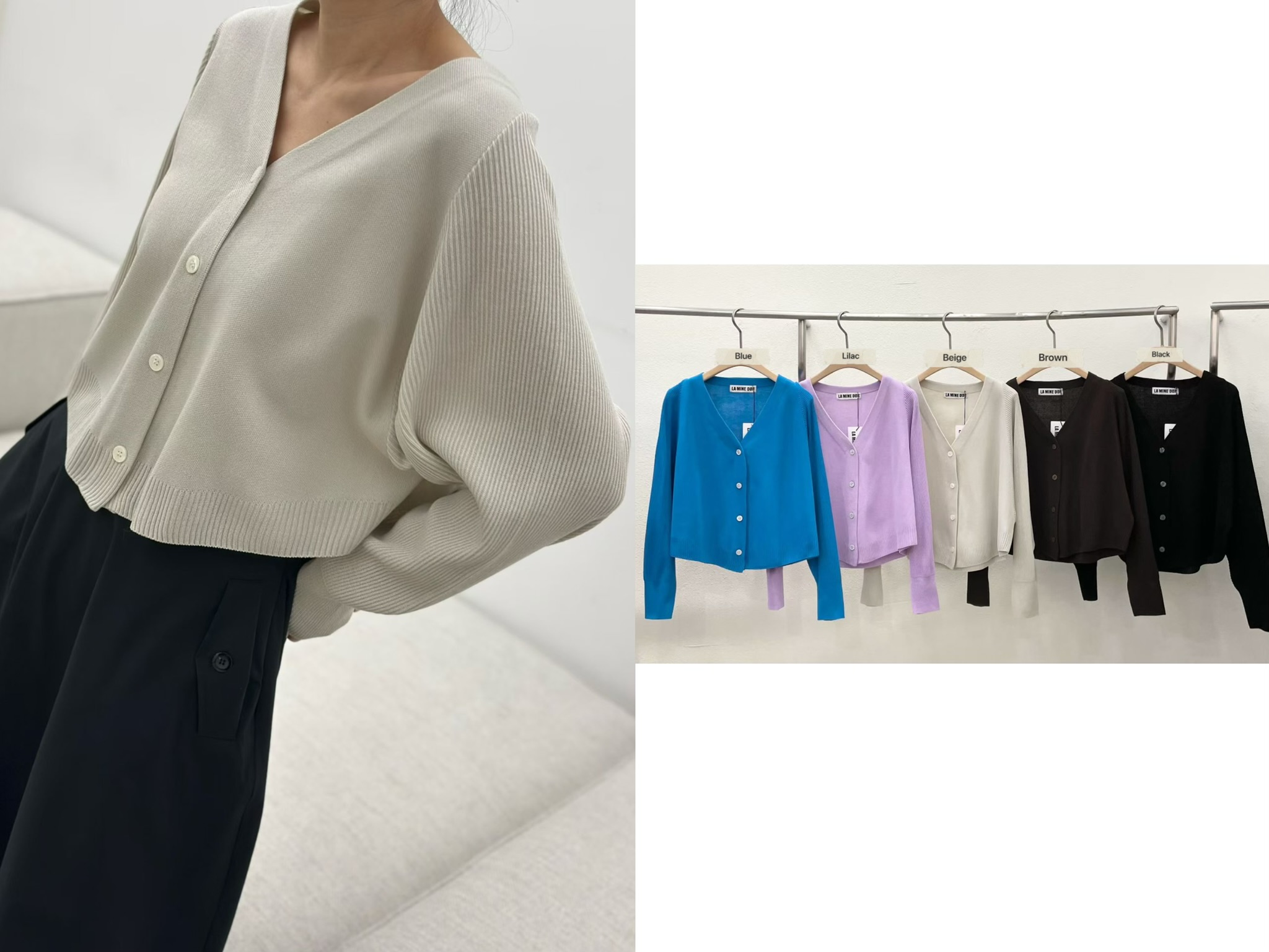 LE15 / V-NECKLINE RIBBED KNIT CARDIGAN