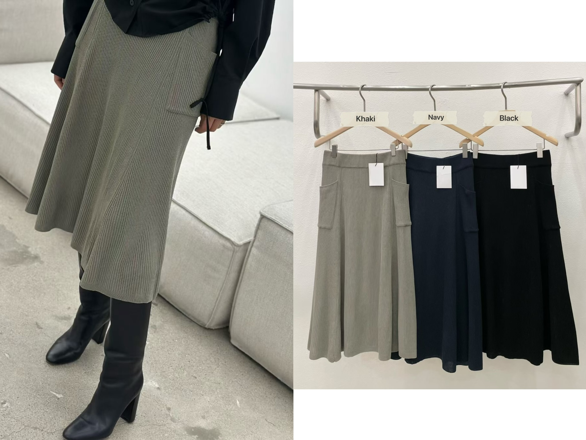 LE16 / BANDED WAIST RIBBED SKIRT